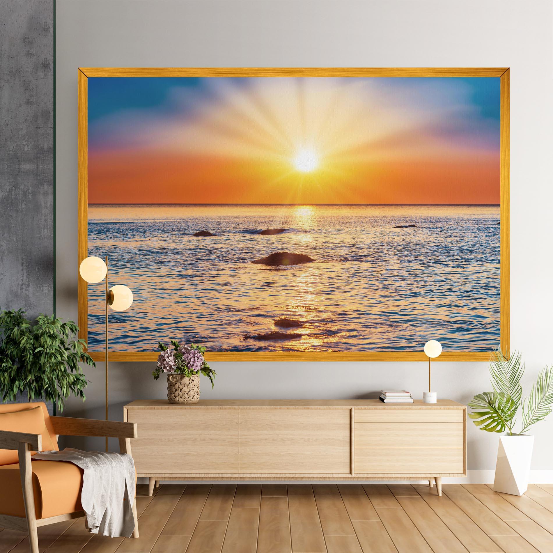 Leinwandbild Sunset Beach Rocks mockup 9