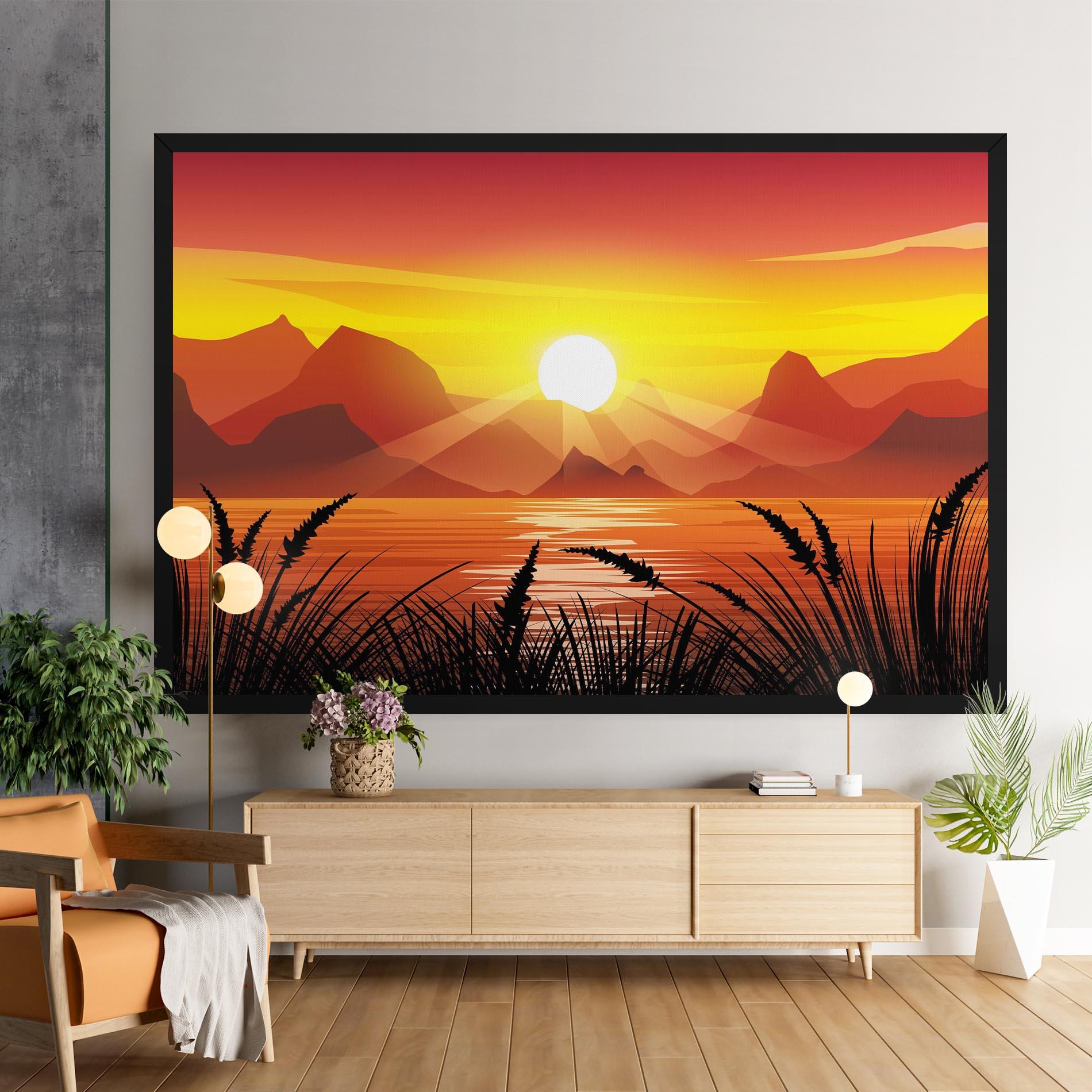 Leinwandbild Sunrise Grass Art mockup 9