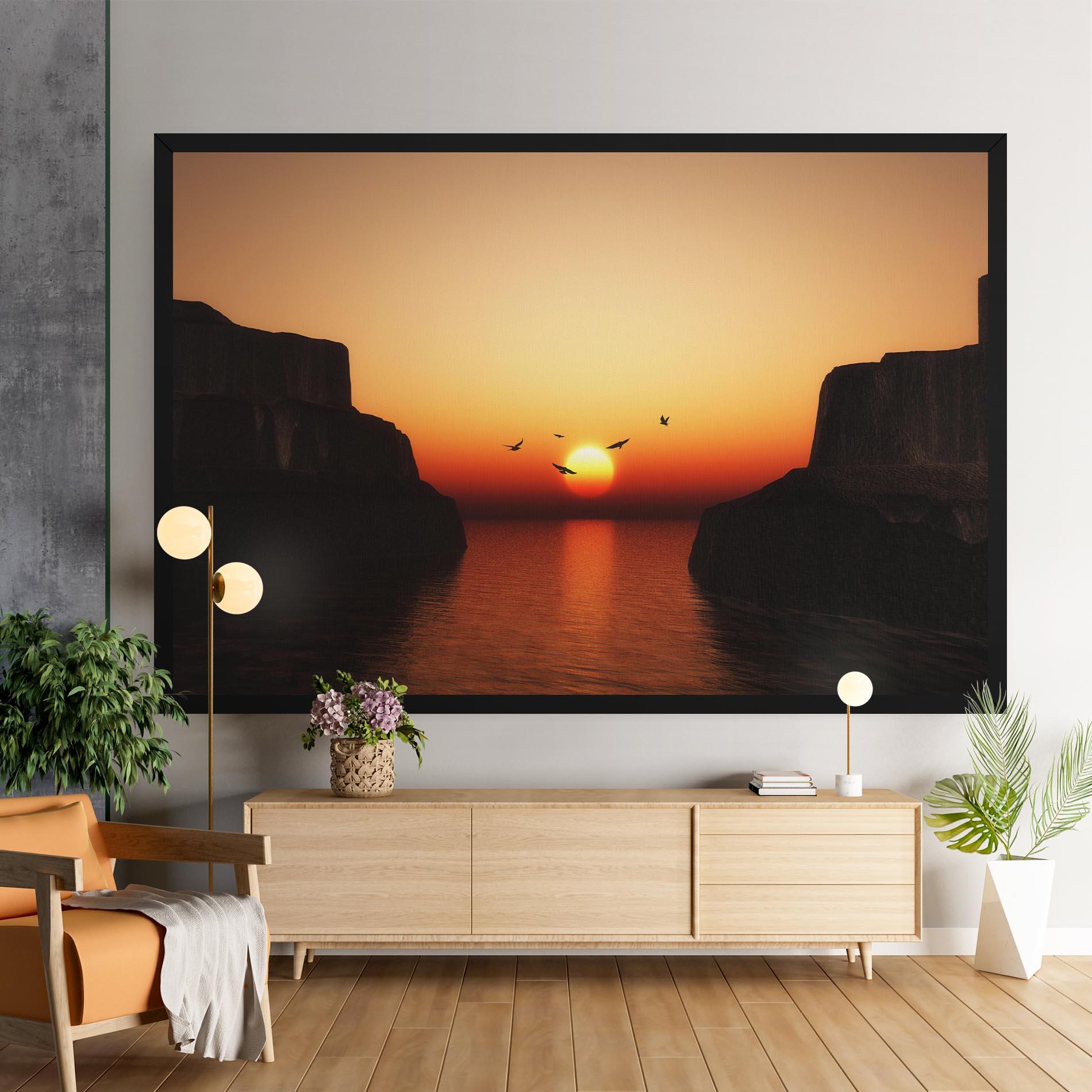 Leinwandbild Sunset Silhouette Birds mockup 9