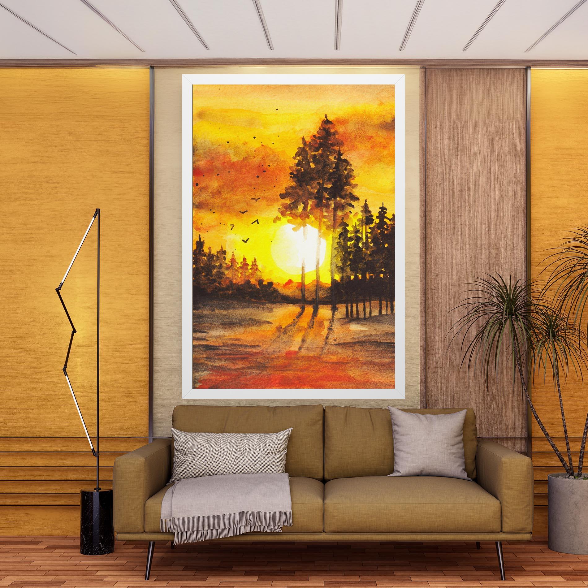 Leinwandbild Watercolor Sunset Painting mockup 9