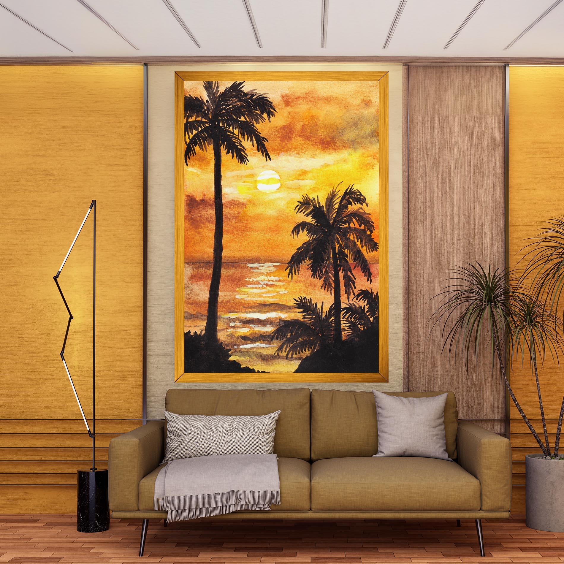 Leinwandbild Watercolor Painting Sunrise mockup 9