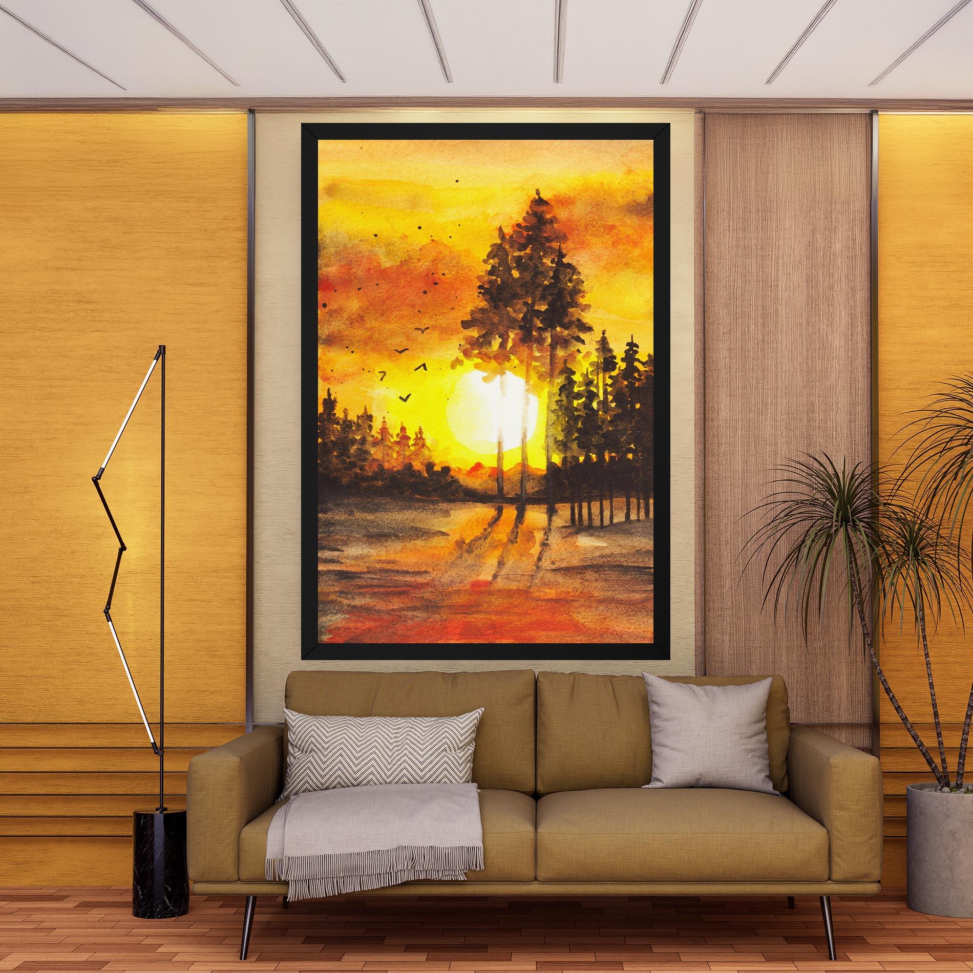 Leinwandbild Watercolor Sunset Painting mockup 9
