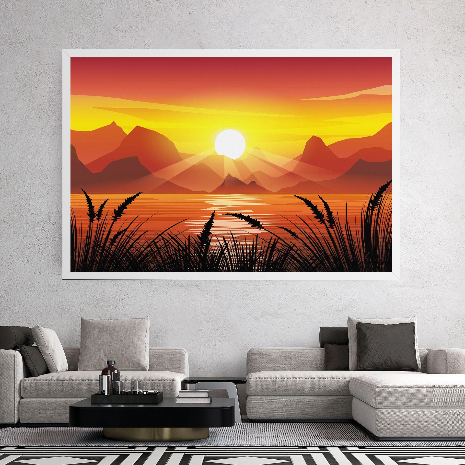 Leinwandbild Sunrise Grass Art mockup 2