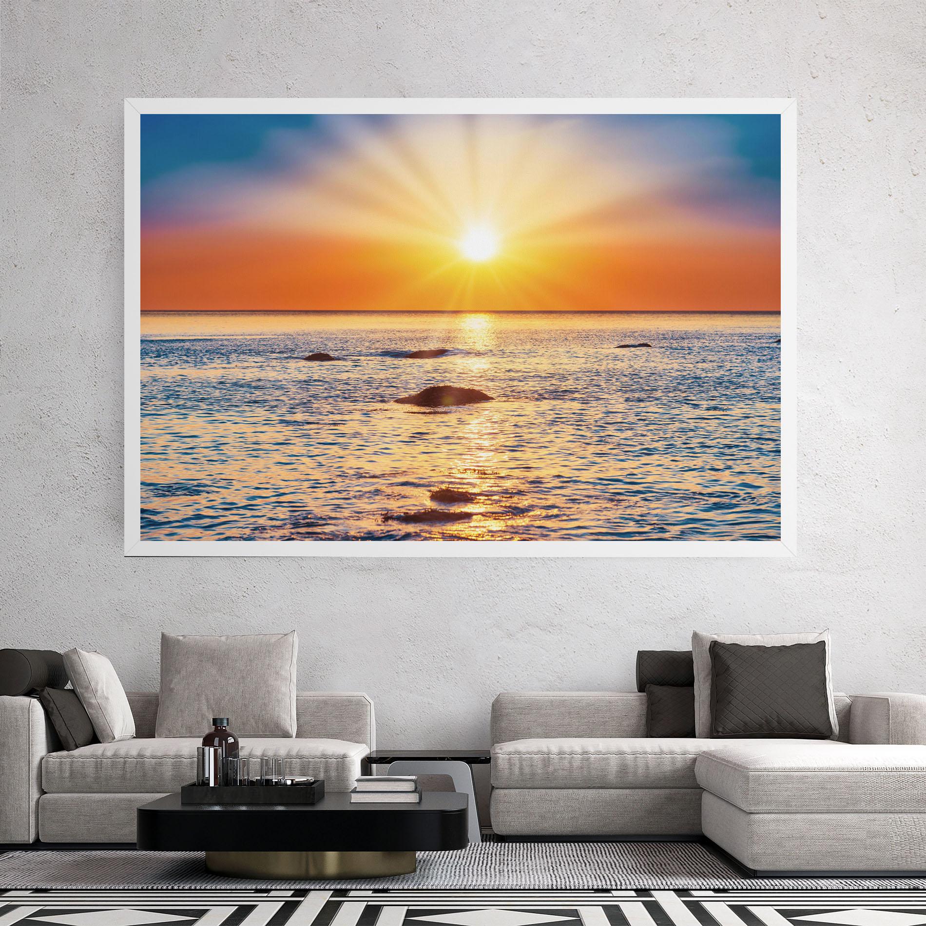 Leinwandbild Sunset Beach Rocks mockup 2