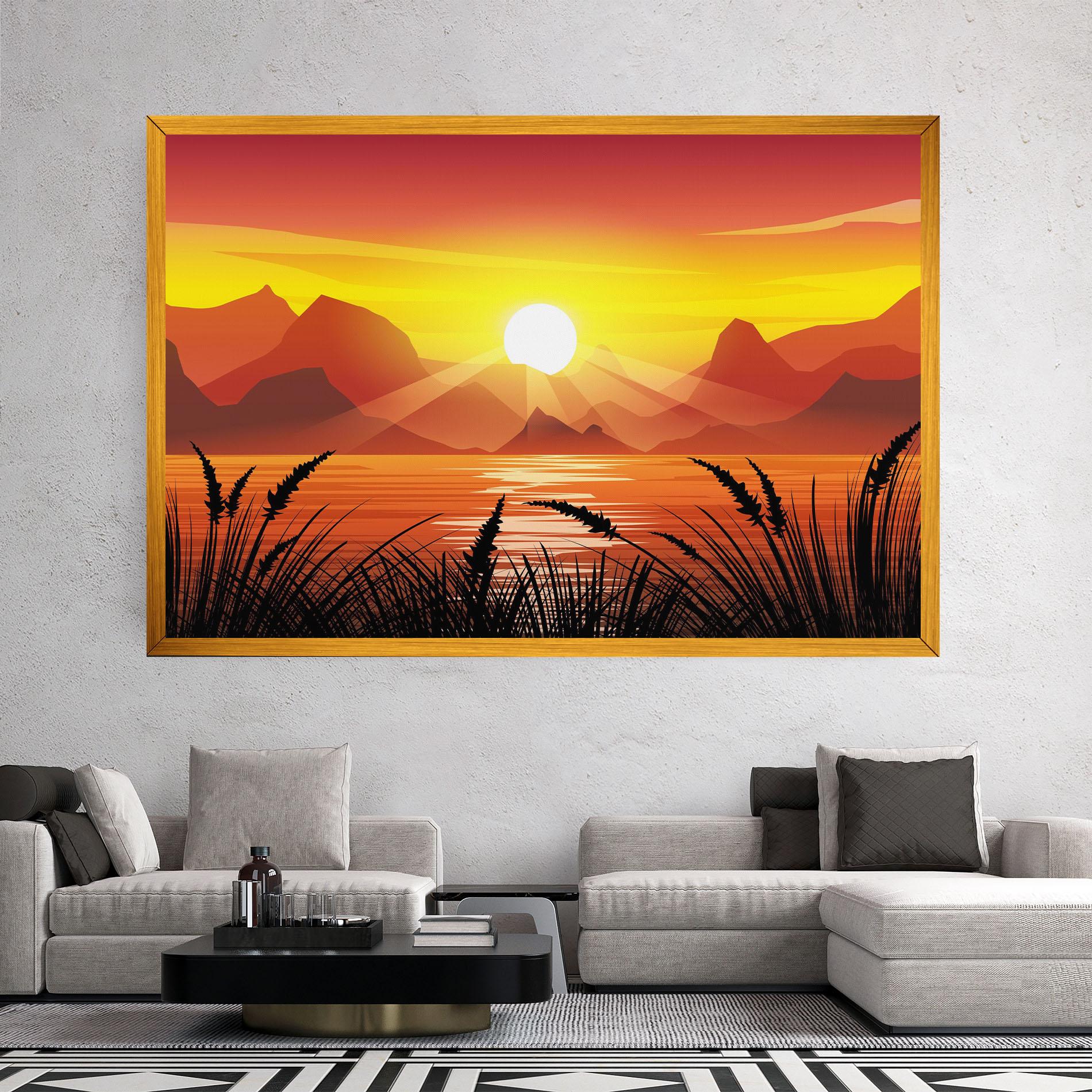 Leinwandbild Sunrise Grass Art mockup 2