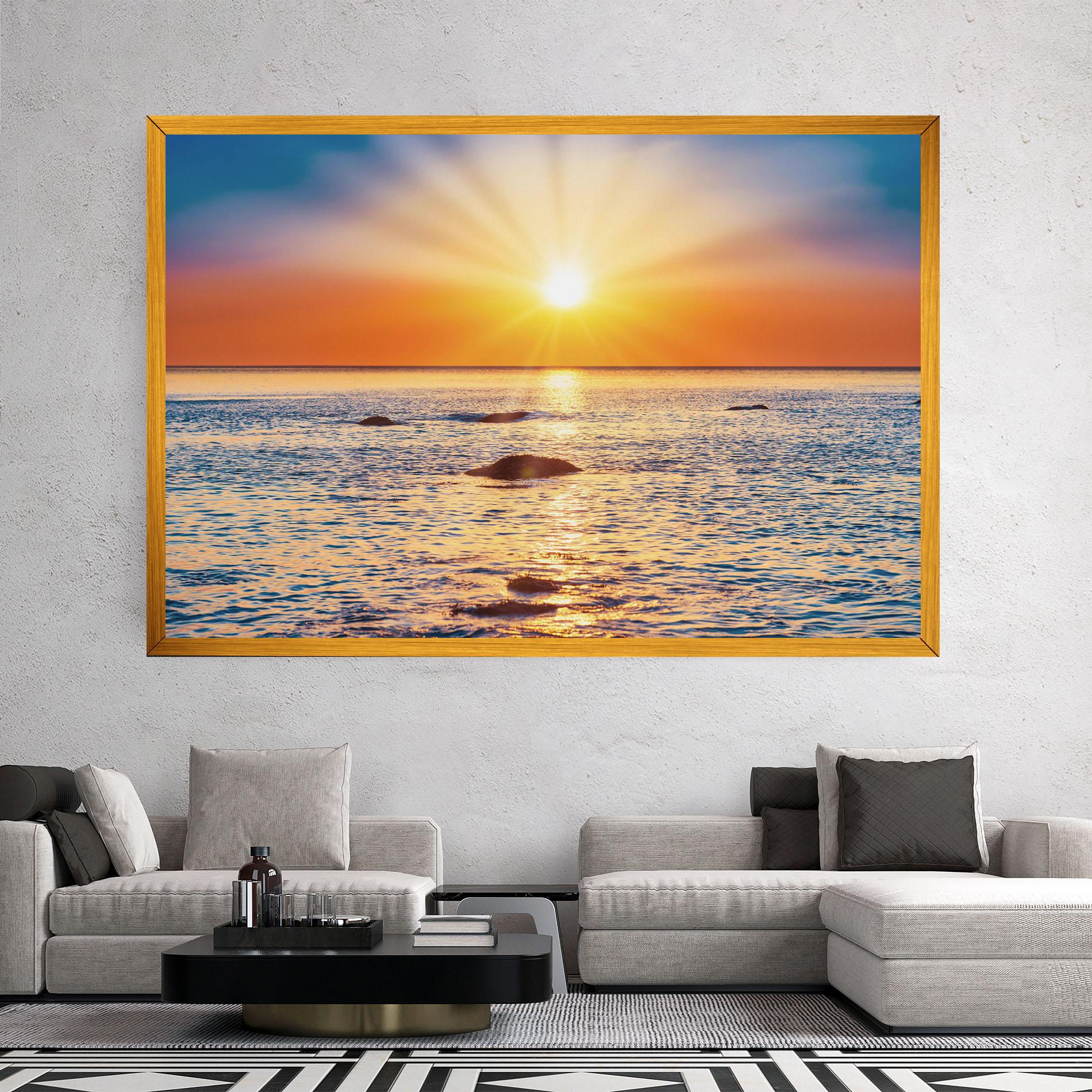 Leinwandbild Sunset Beach Rocks mockup 2