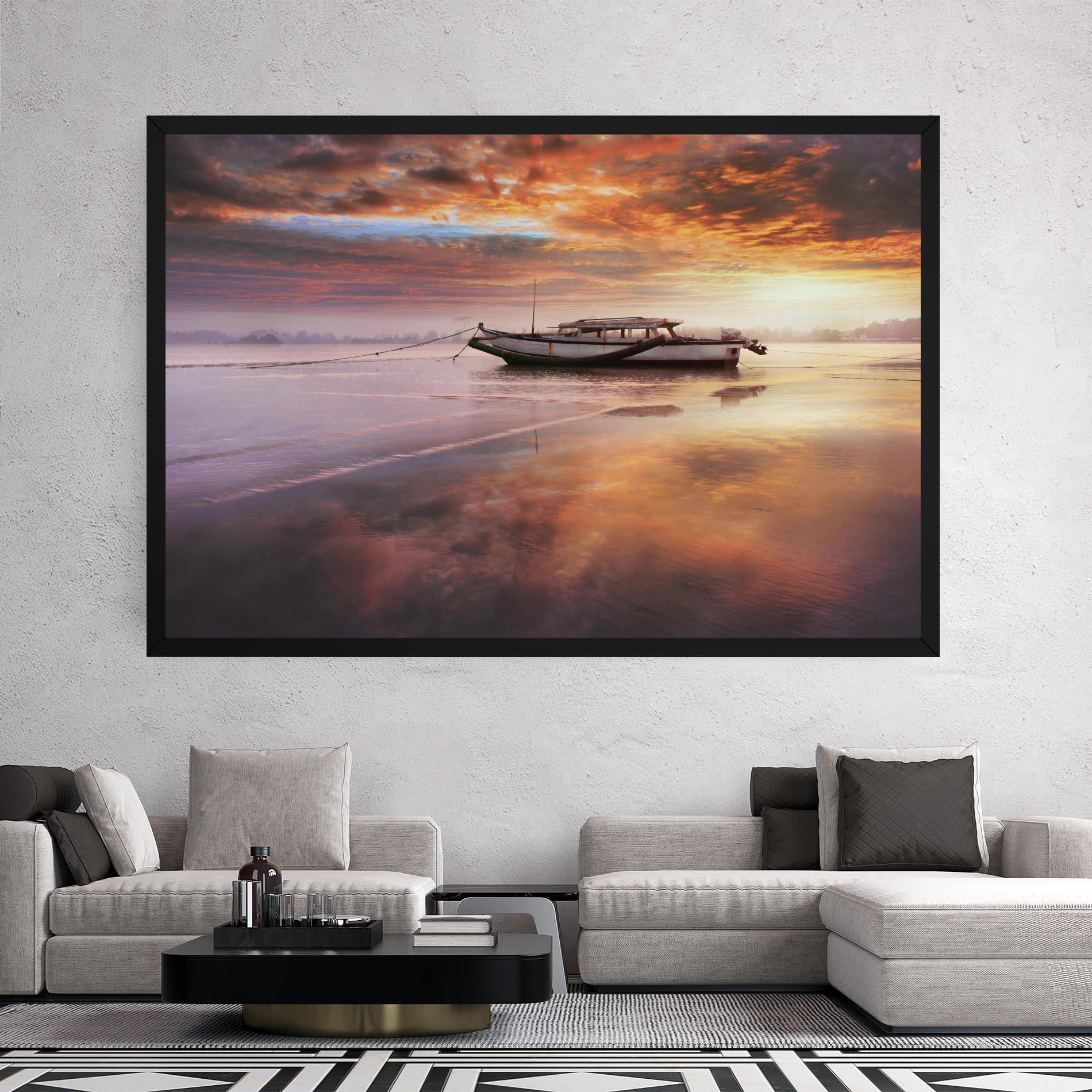 Leinwandbild Beauty Boat Sunrise mockup 2