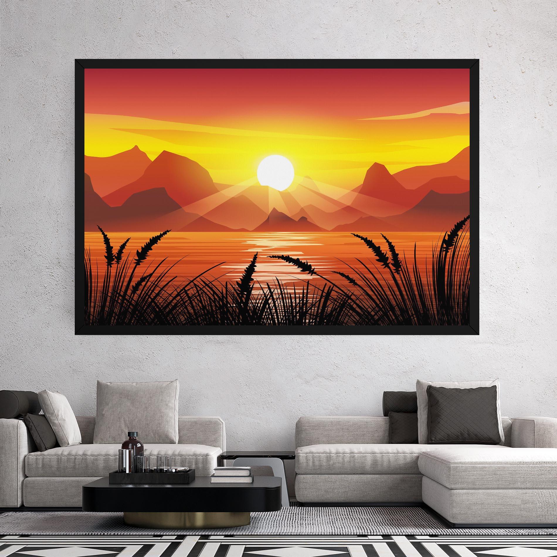 Leinwandbild Sunrise Grass Art mockup 2