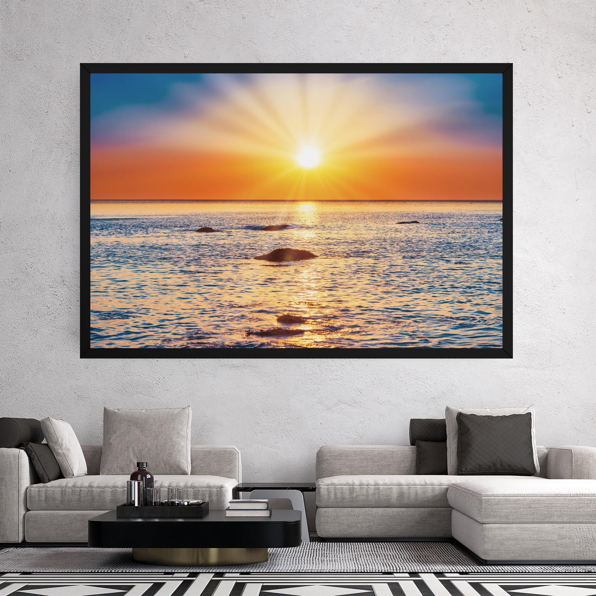 Leinwandbild Sunset Beach Rocks mockup 2