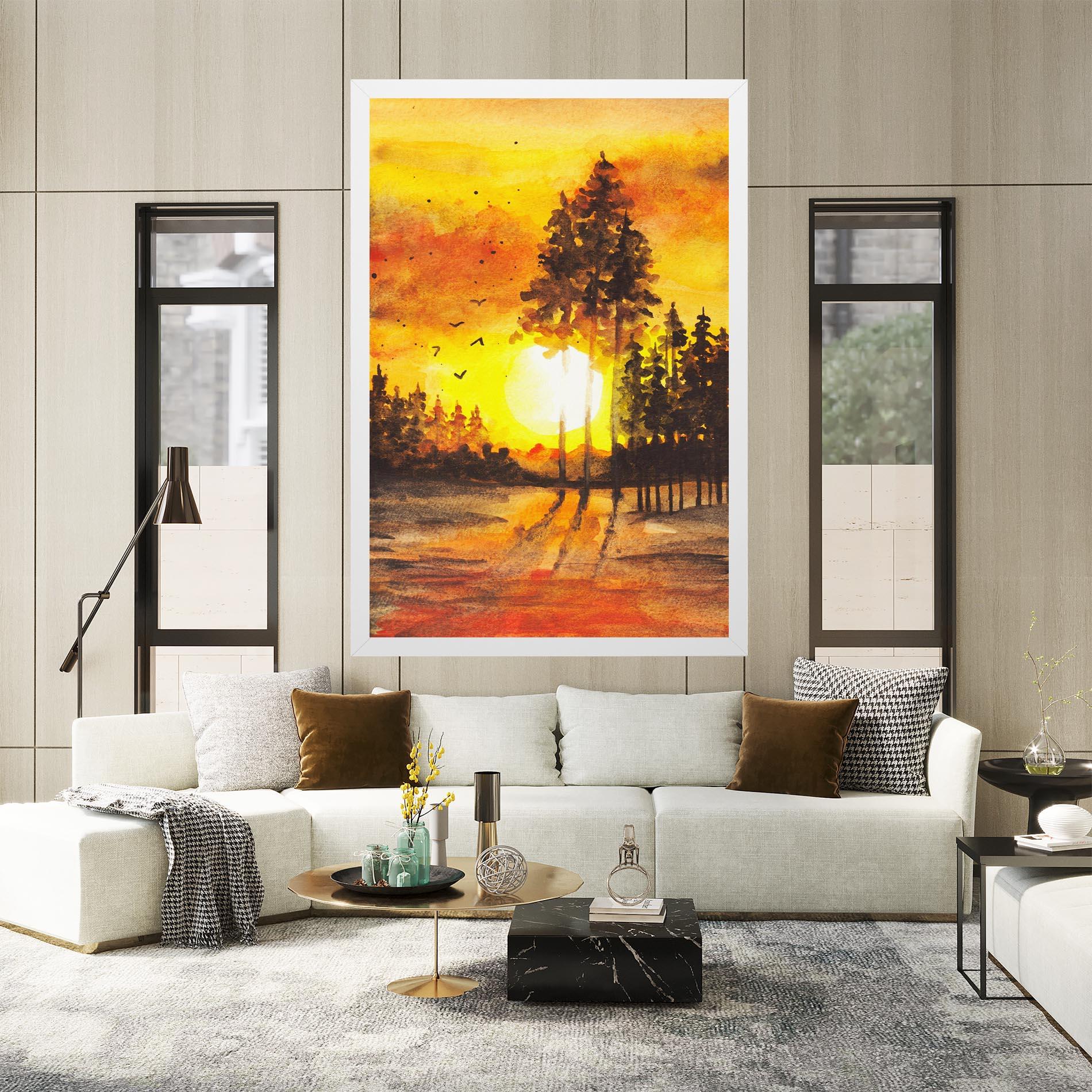 Leinwandbild Watercolor Sunset Painting mockup 2