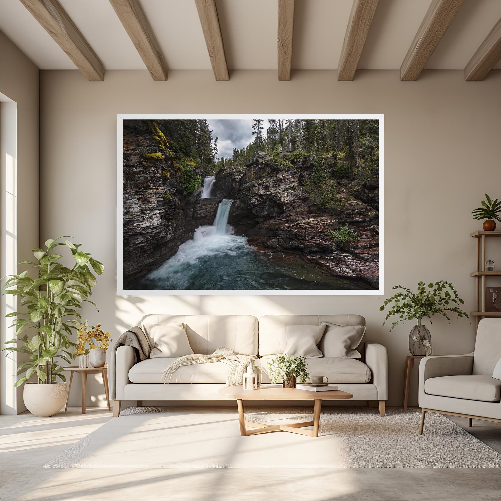 Leinwandbild Majestic Forest Waterfall mockup 6