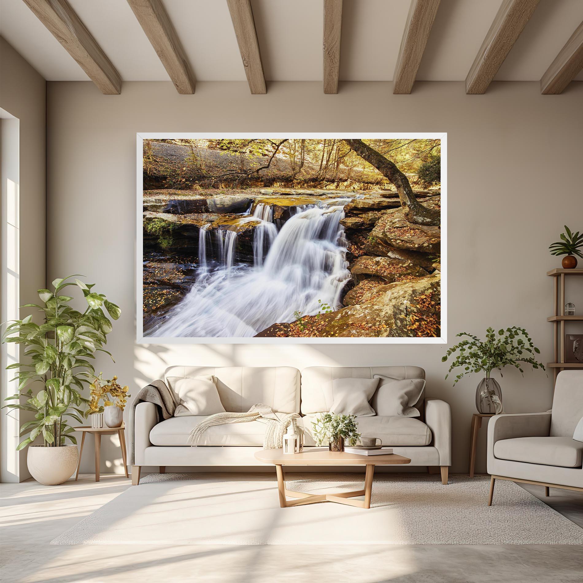 Leinwandbild Pretty Autumn Waterfall mockup 6