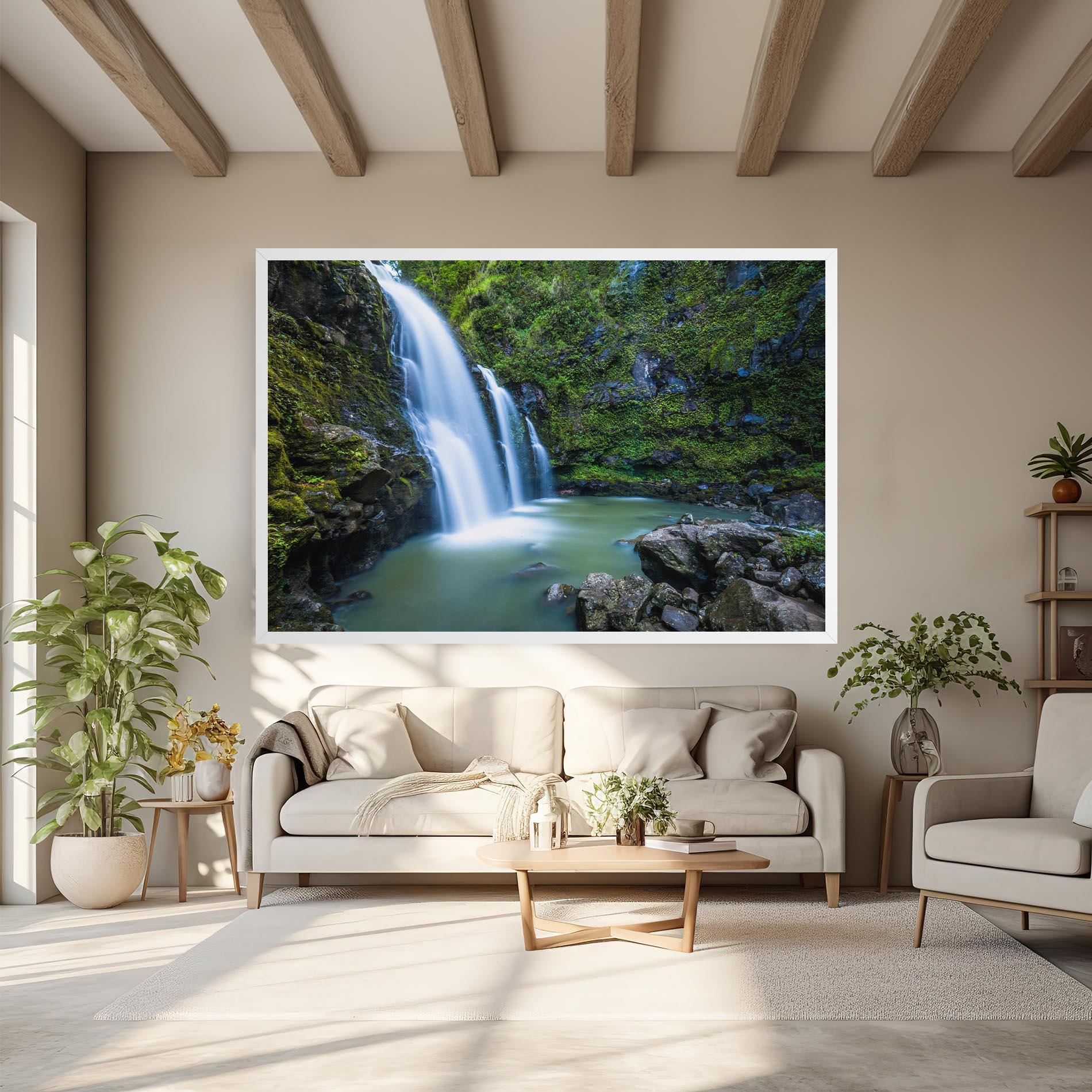 Leinwandbild Swimming In Waterfall mockup 6