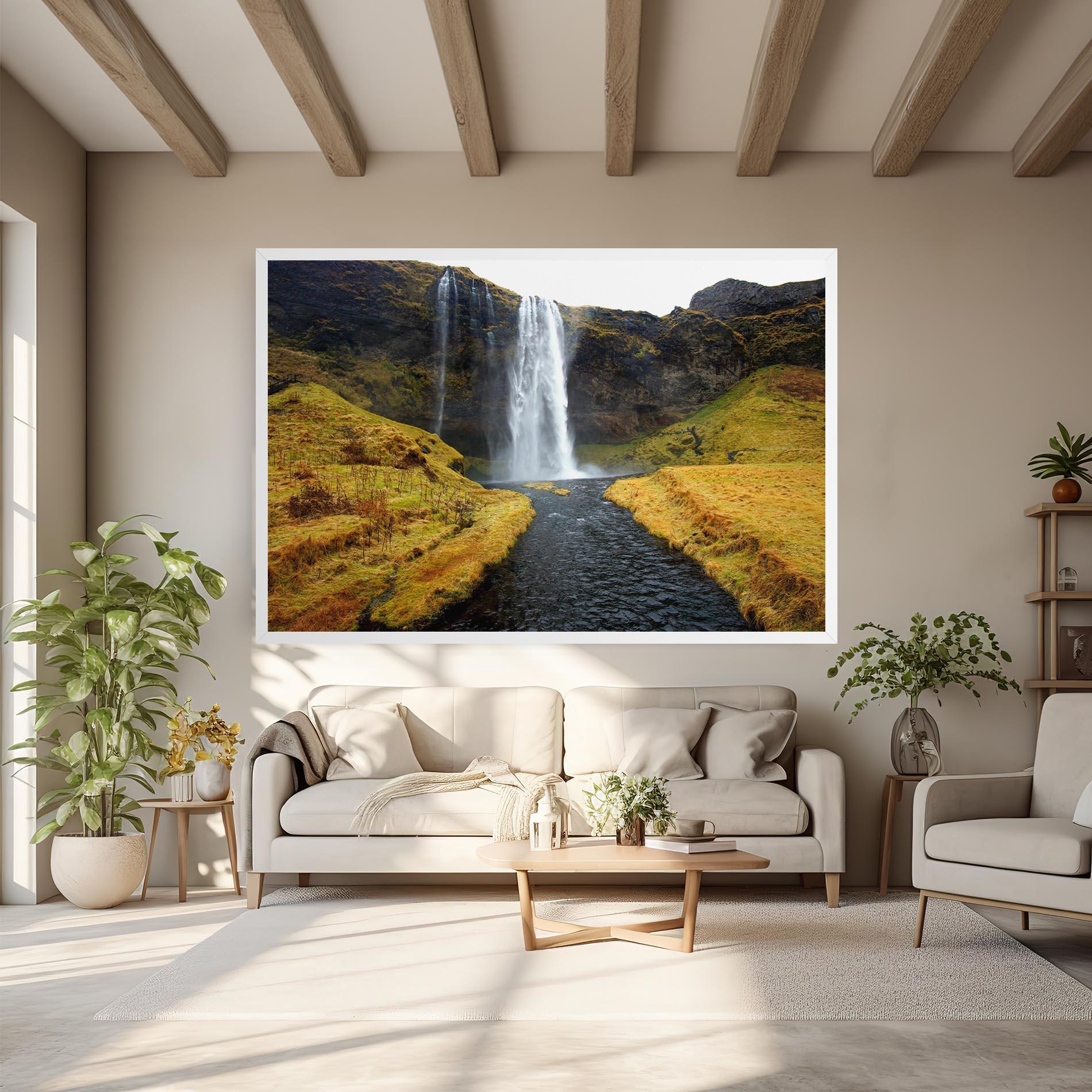 Leinwandbild Yellow Grass Waterfall mockup 6