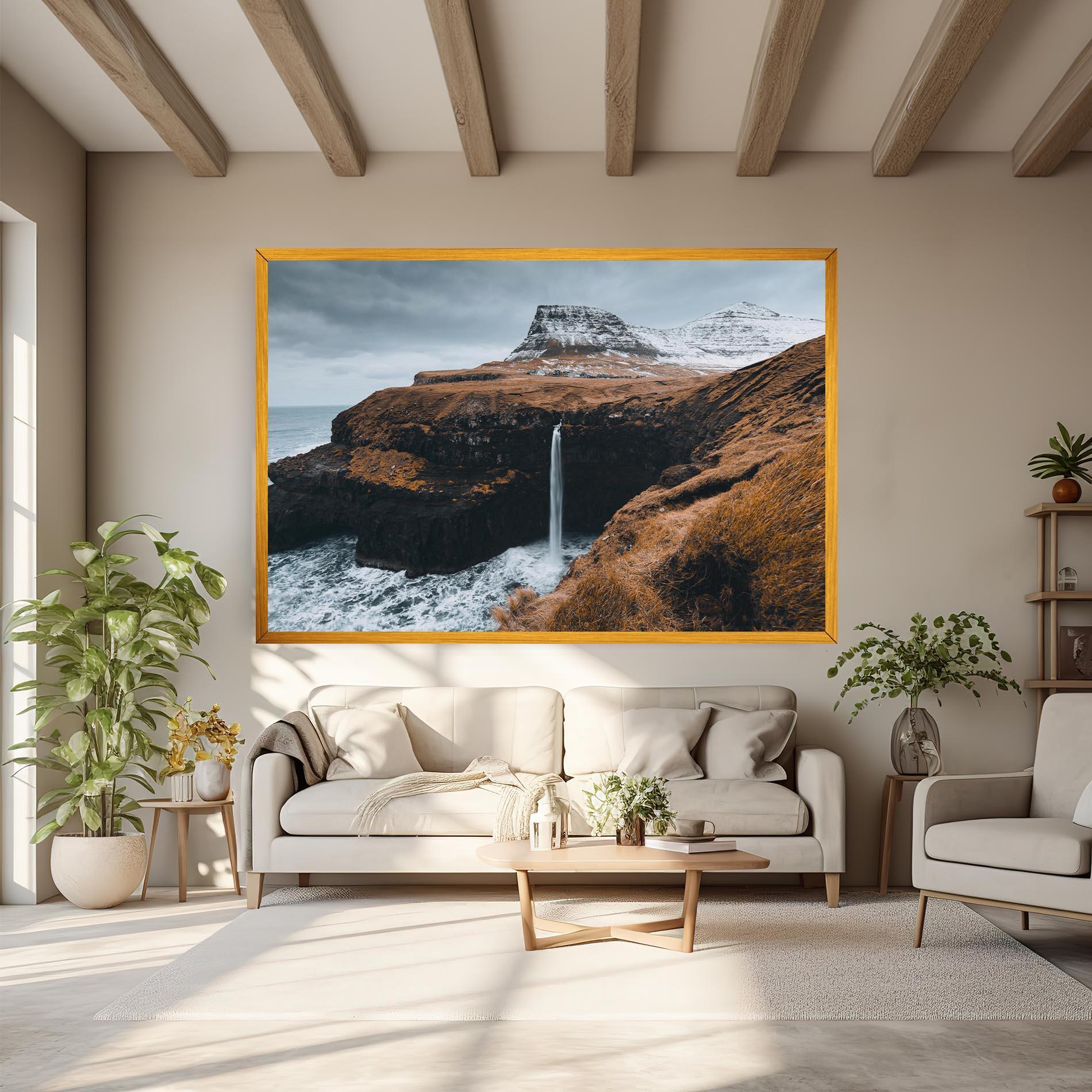 Leinwandbild Black Houses Waterfall mockup 6