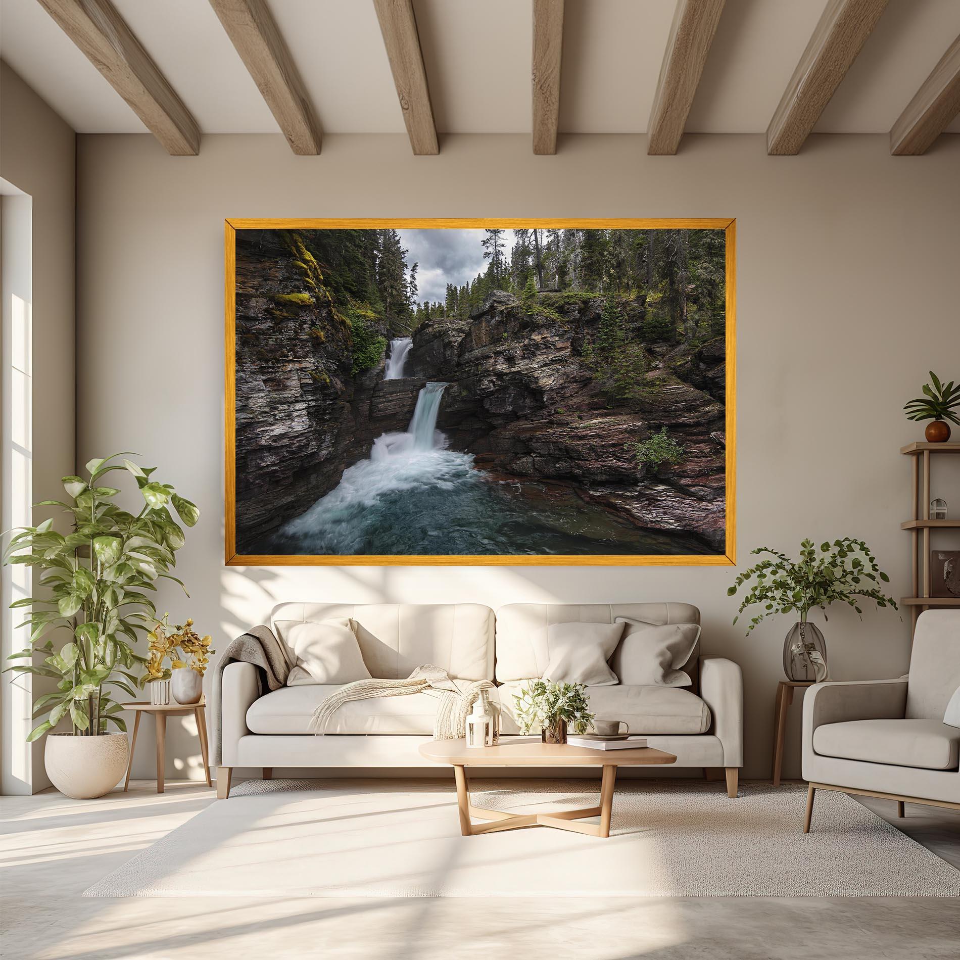 Leinwandbild Majestic Forest Waterfall mockup 6