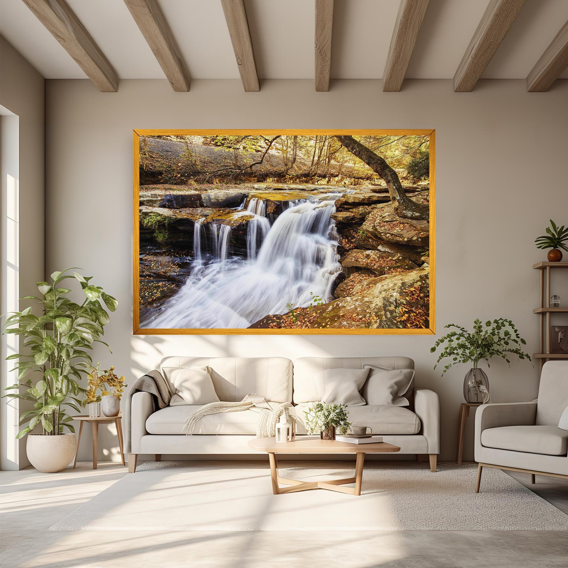 Leinwandbild Pretty Autumn Waterfall mockup 6