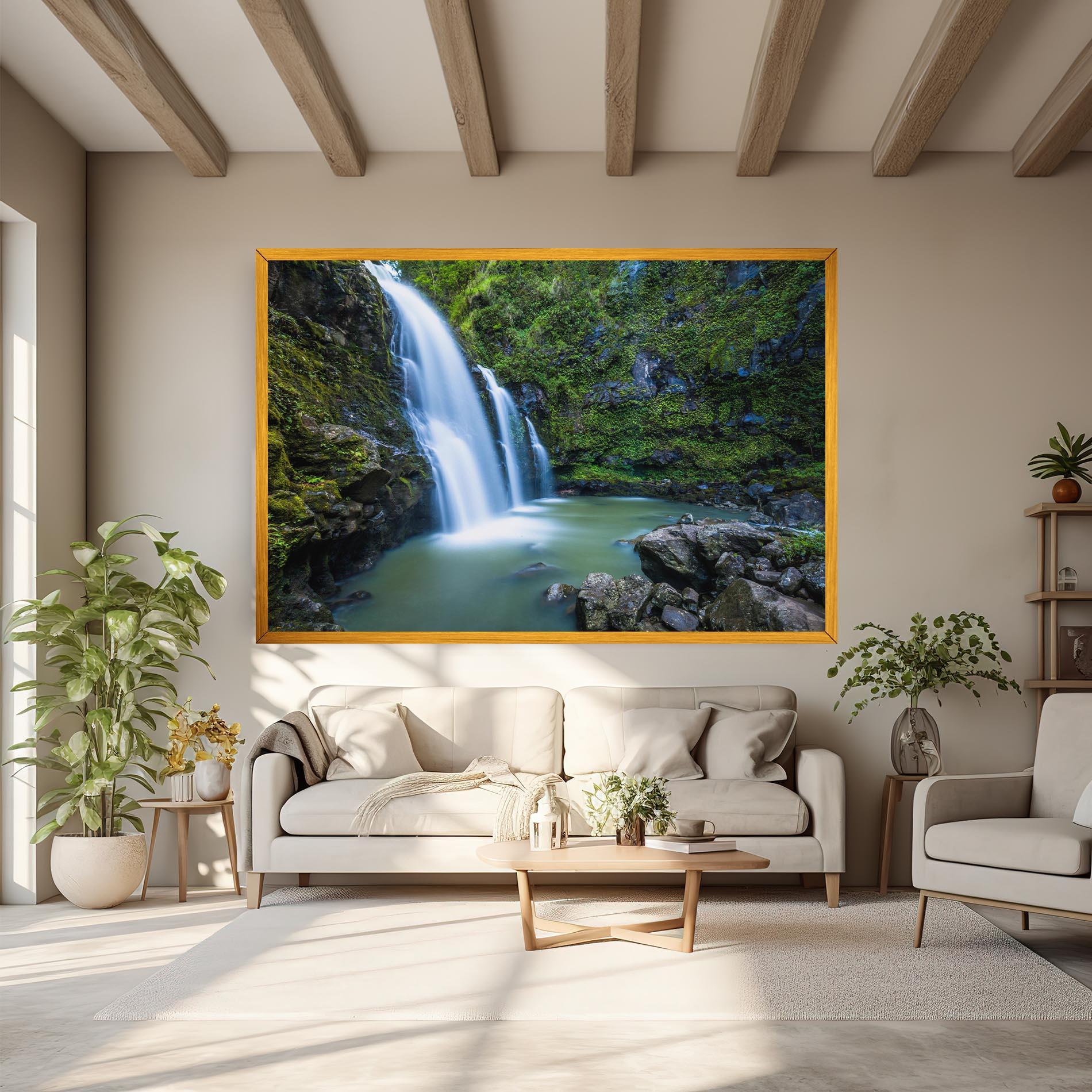 Leinwandbild Swimming In Waterfall mockup 6