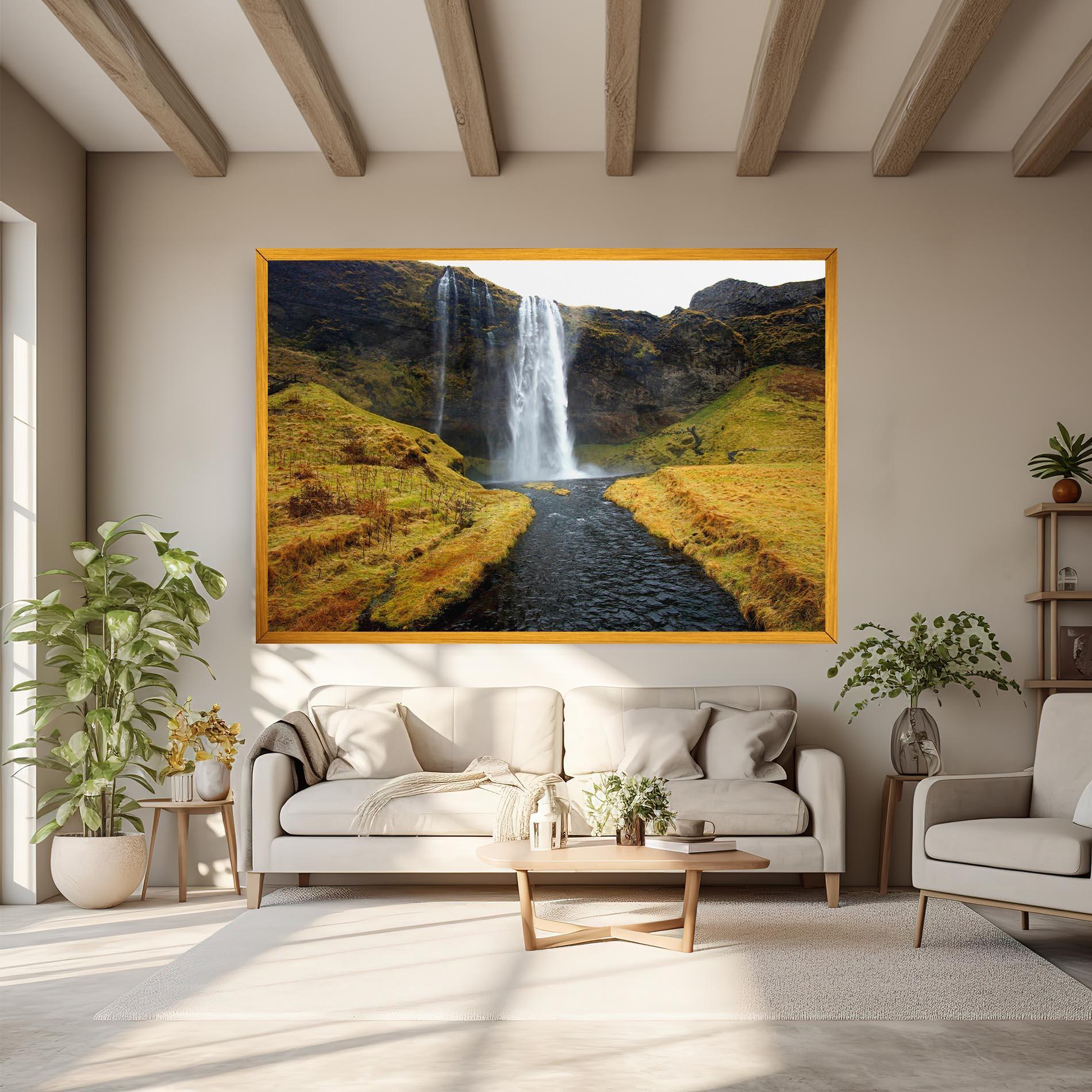 Leinwandbild Yellow Grass Waterfall mockup 6