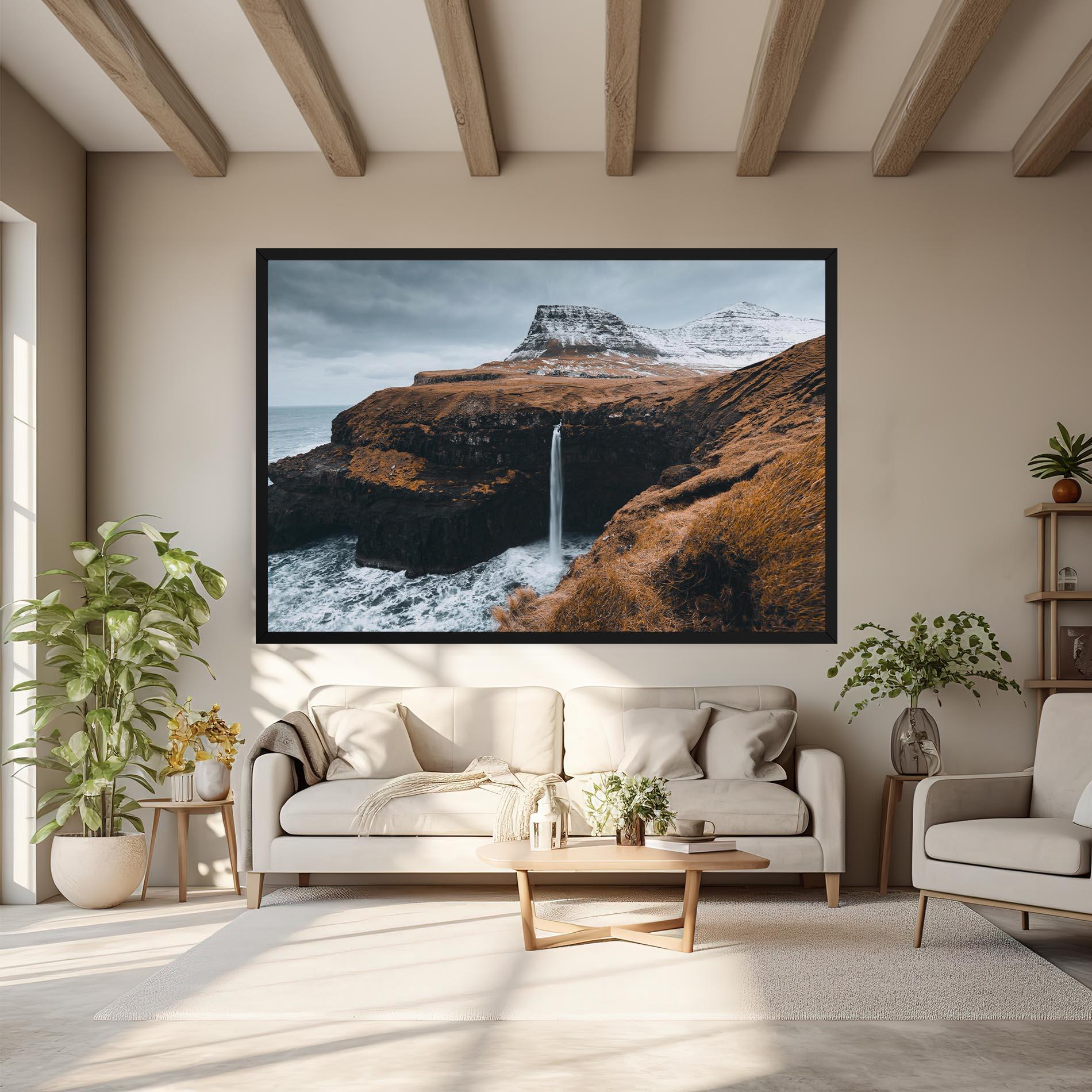 Leinwandbild Black Houses Waterfall mockup 6