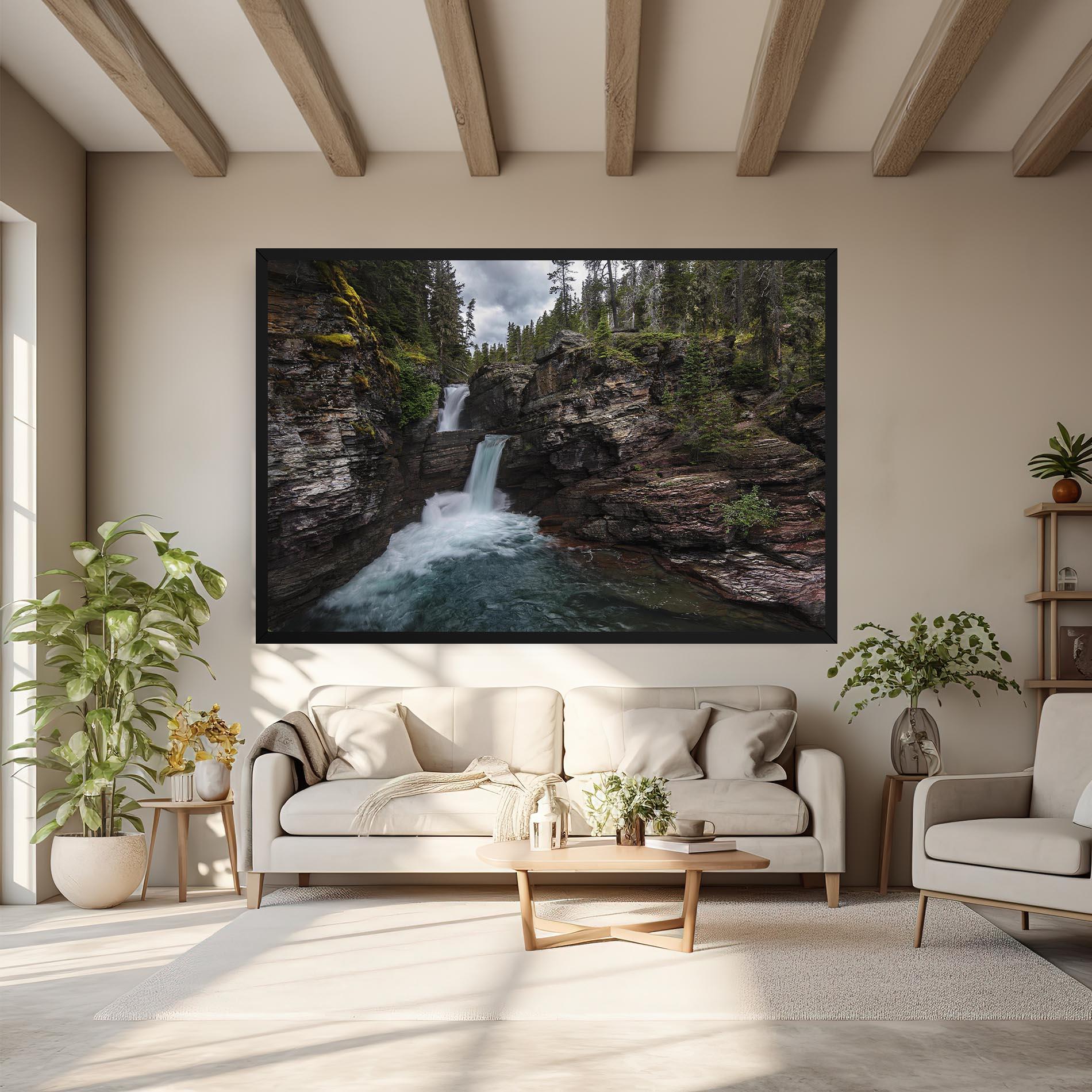 Leinwandbild Majestic Forest Waterfall mockup 6