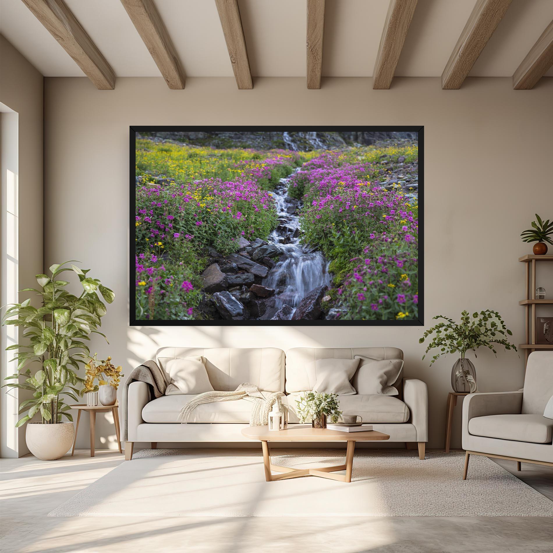 Leinwandbild Purple Field Waterfall mockup 6