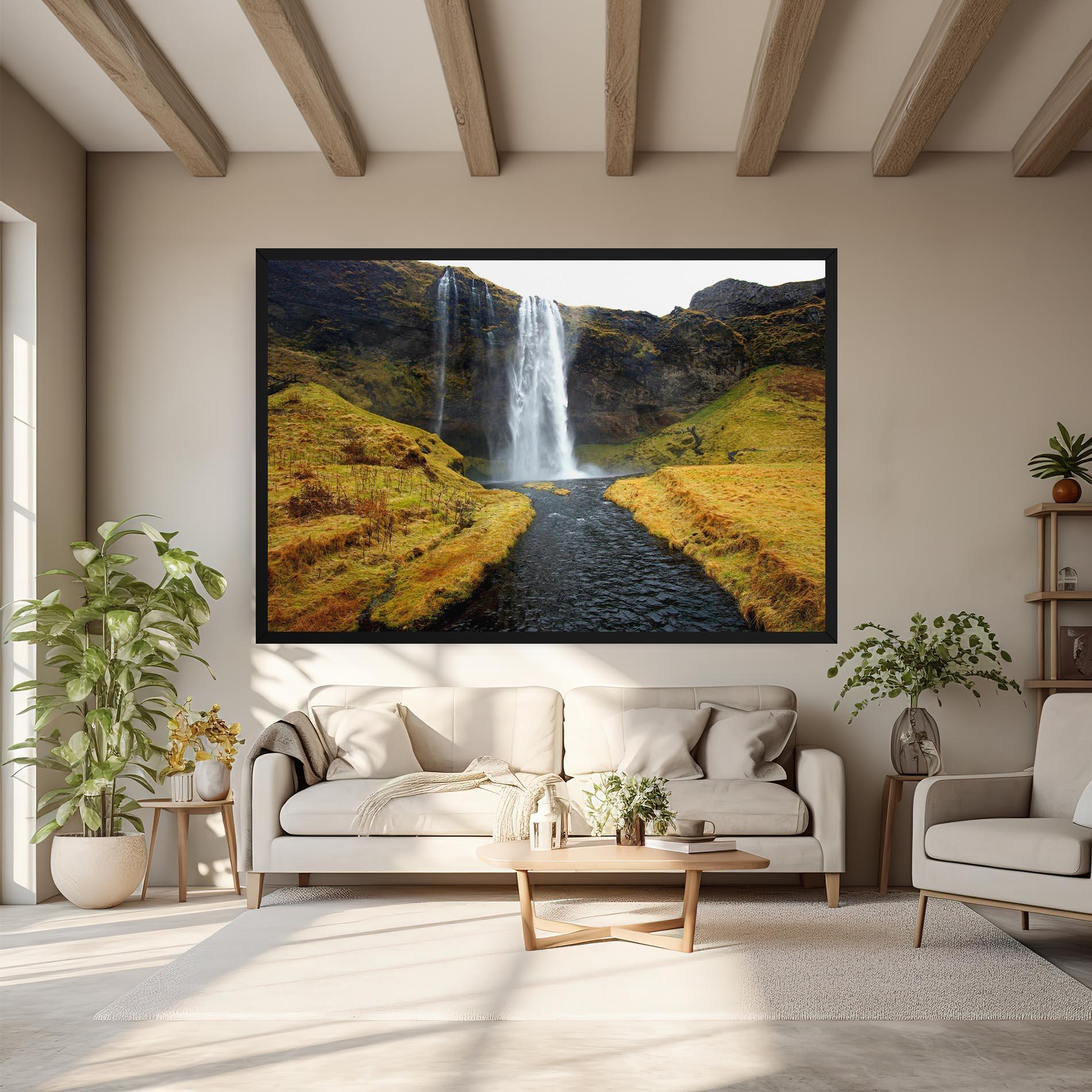 Leinwandbild Yellow Grass Waterfall mockup 6