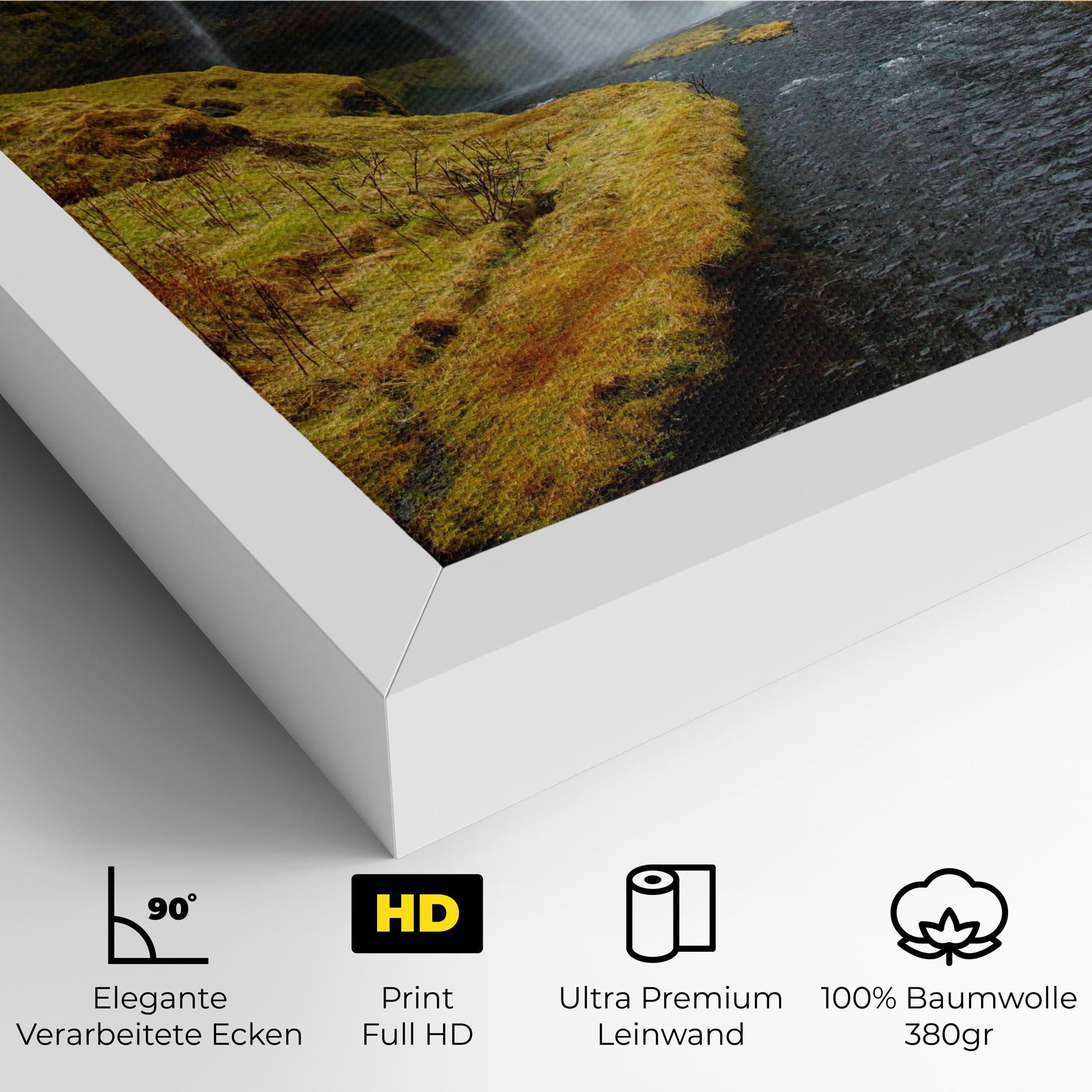 Leinwandbild Yellow Grass Waterfall mockup 4