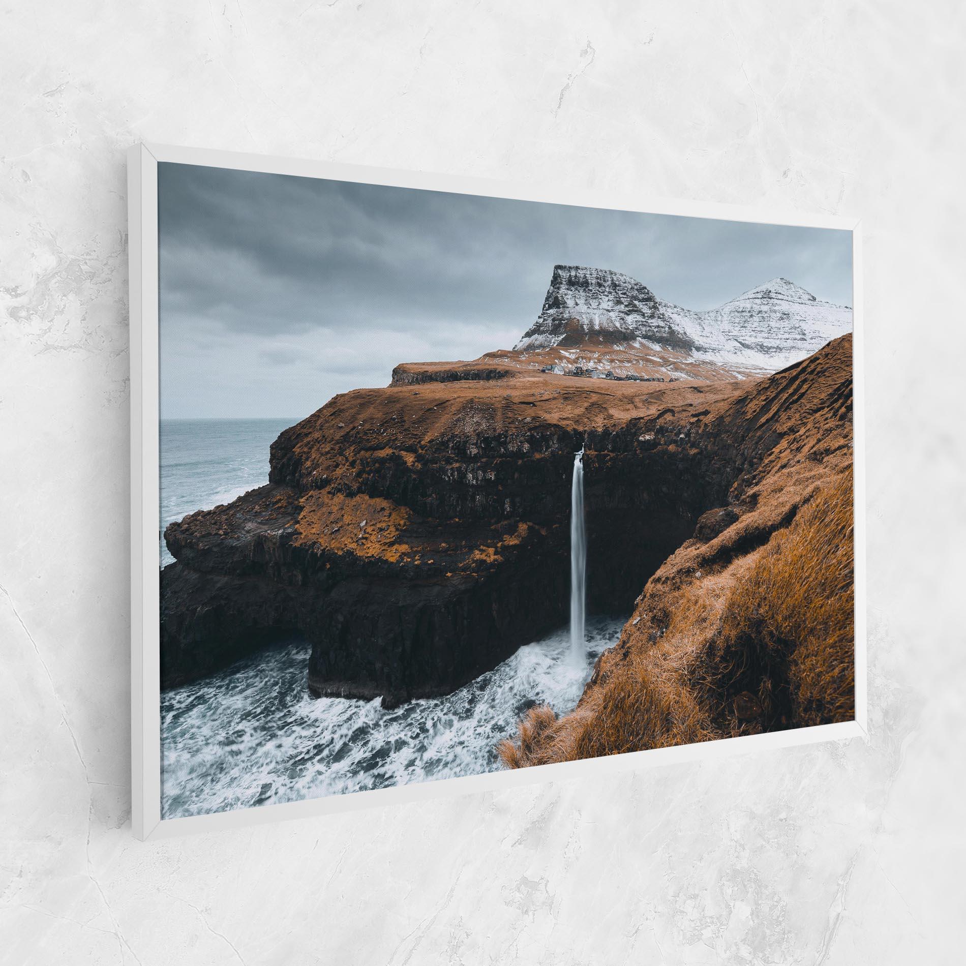Leinwandbild Black Houses Waterfall mockup 1