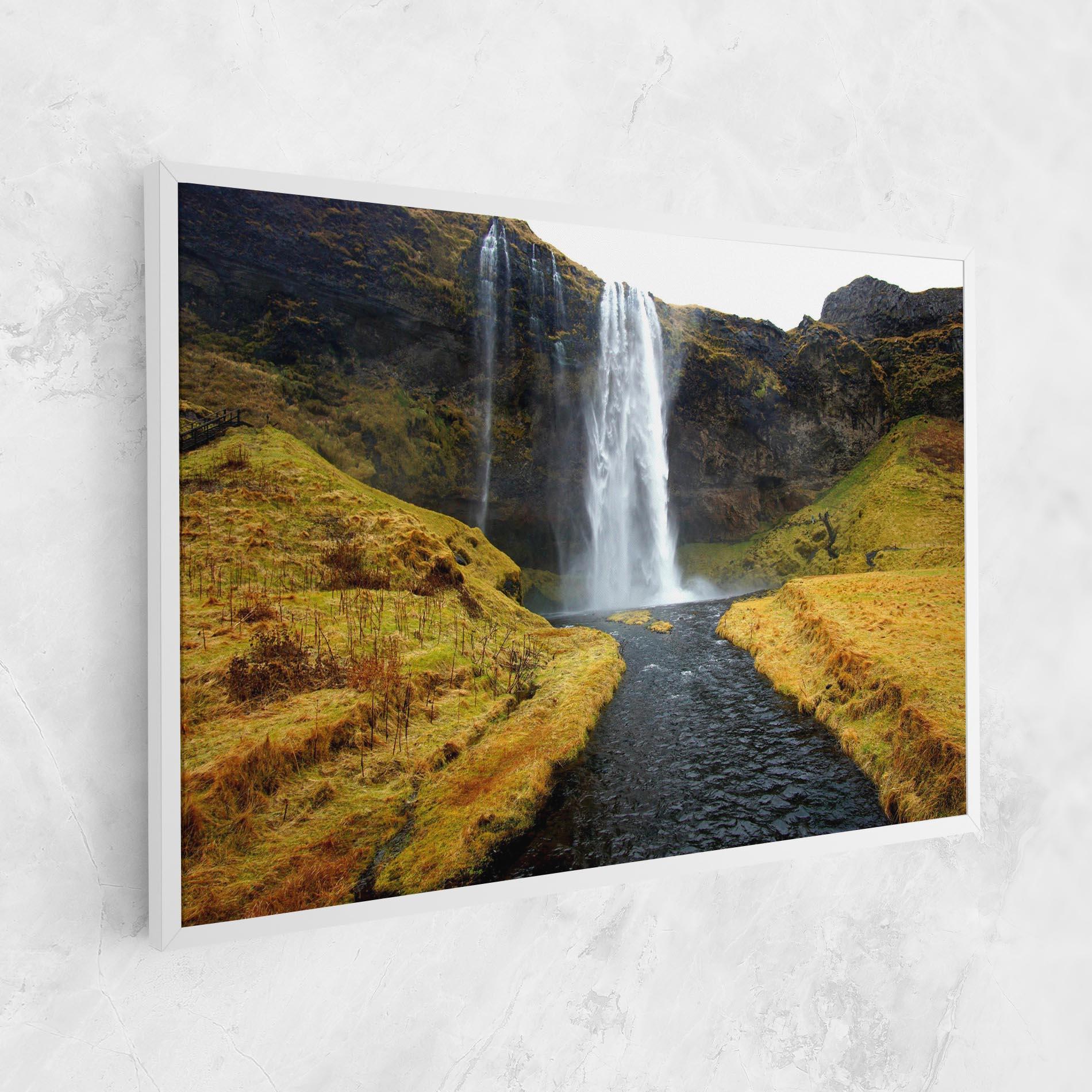 Leinwandbild Yellow Grass Waterfall mockup 1