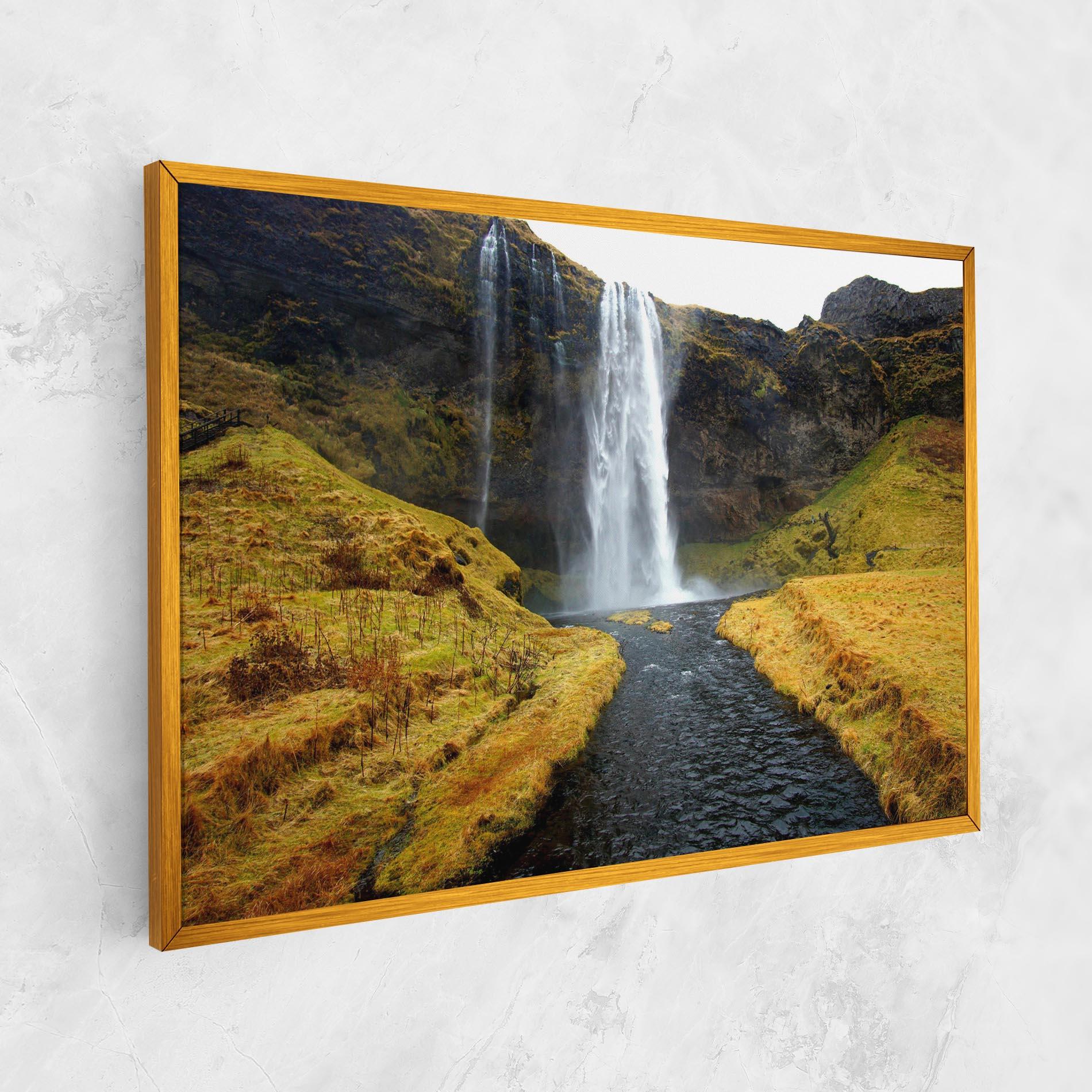 Leinwandbild Yellow Grass Waterfall mockup 1