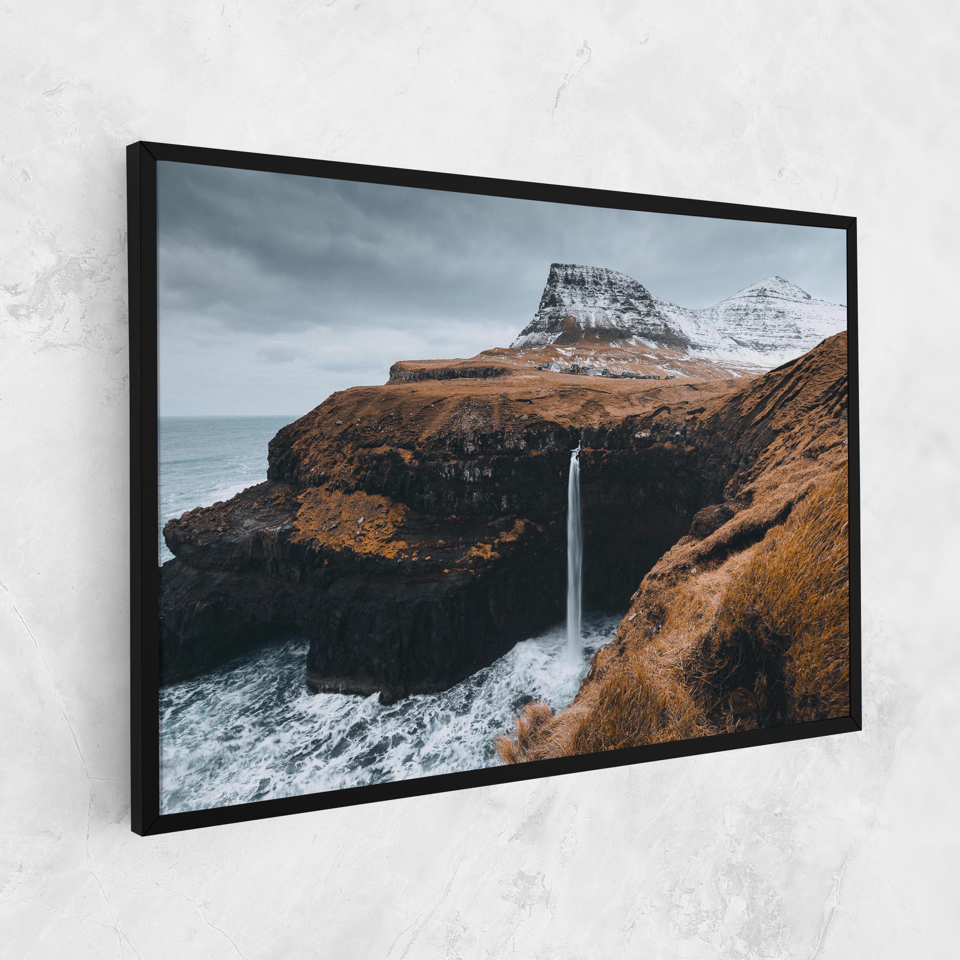 Leinwandbild Black Houses Waterfall mockup 1