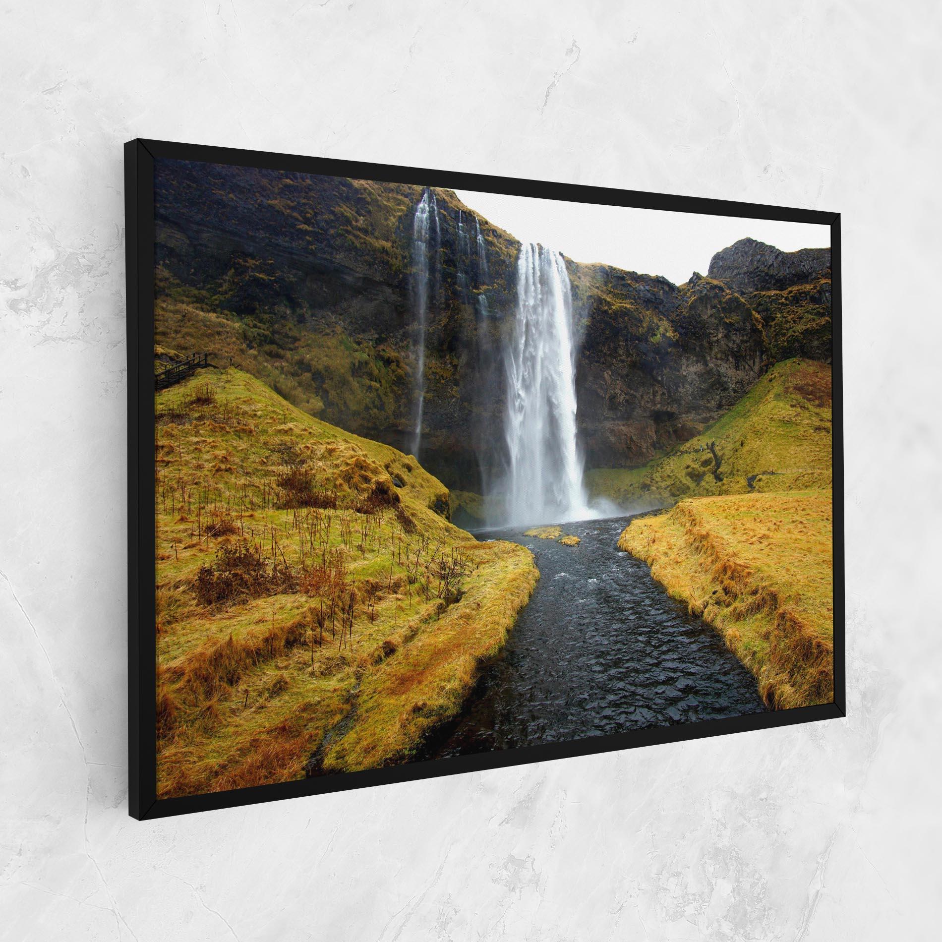 Leinwandbild Yellow Grass Waterfall mockup 1