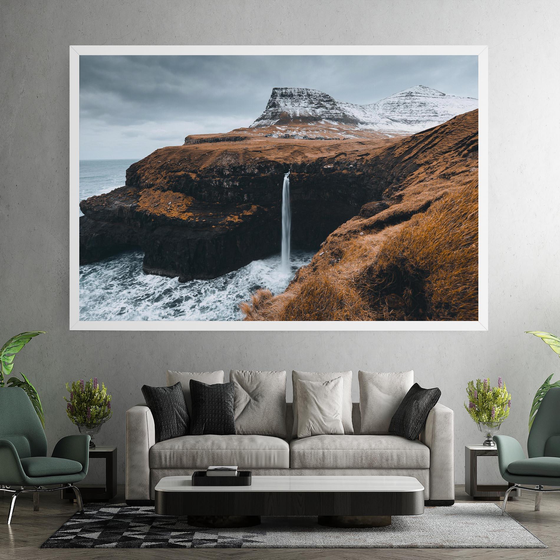 Leinwandbild Black Houses Waterfall mockup 7