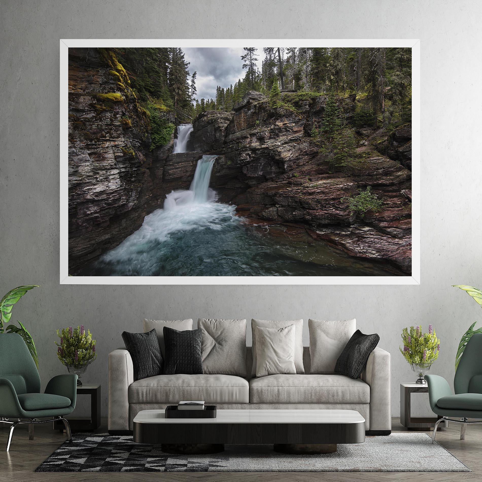 Leinwandbild Majestic Forest Waterfall mockup 7