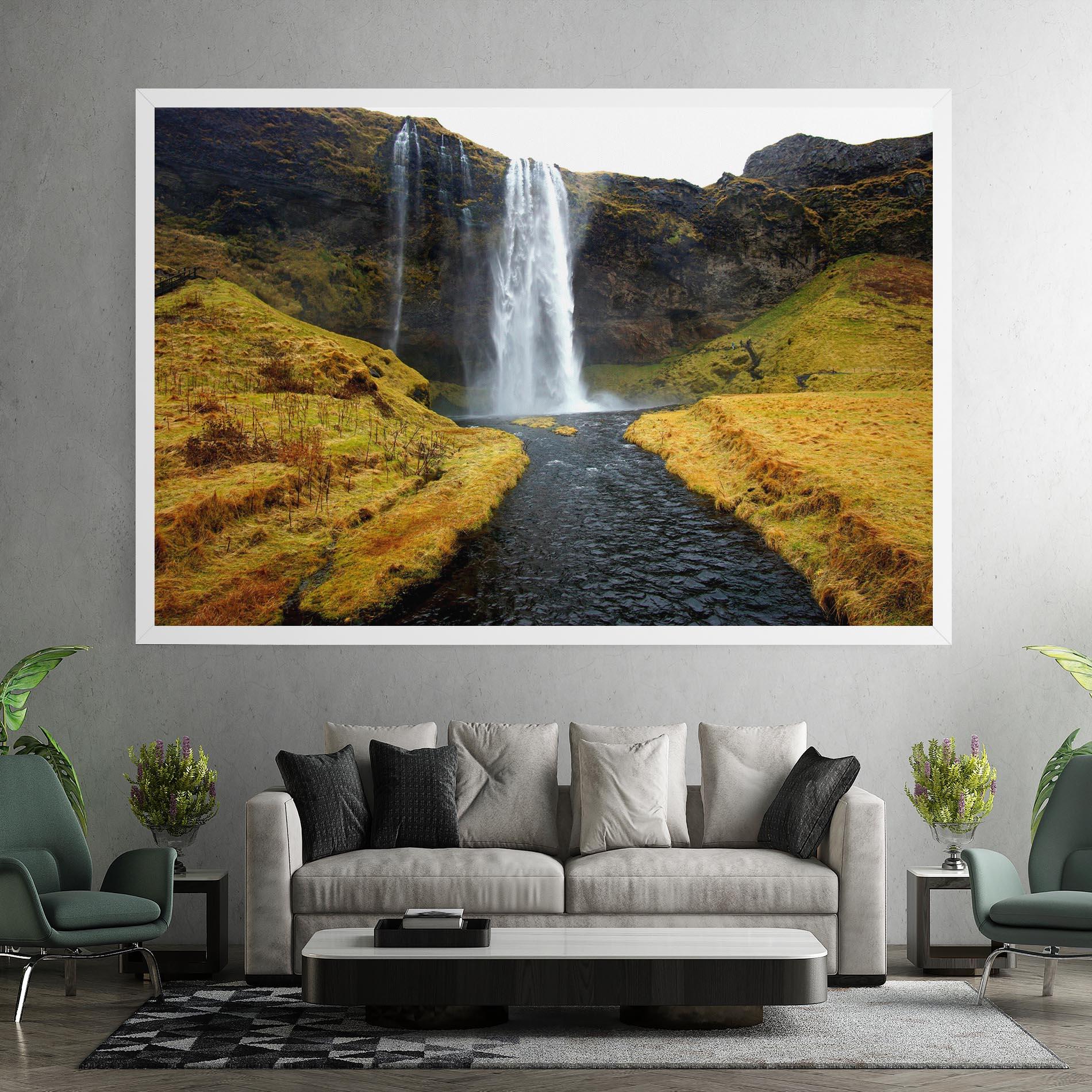 Leinwandbild Yellow Grass Waterfall mockup 7