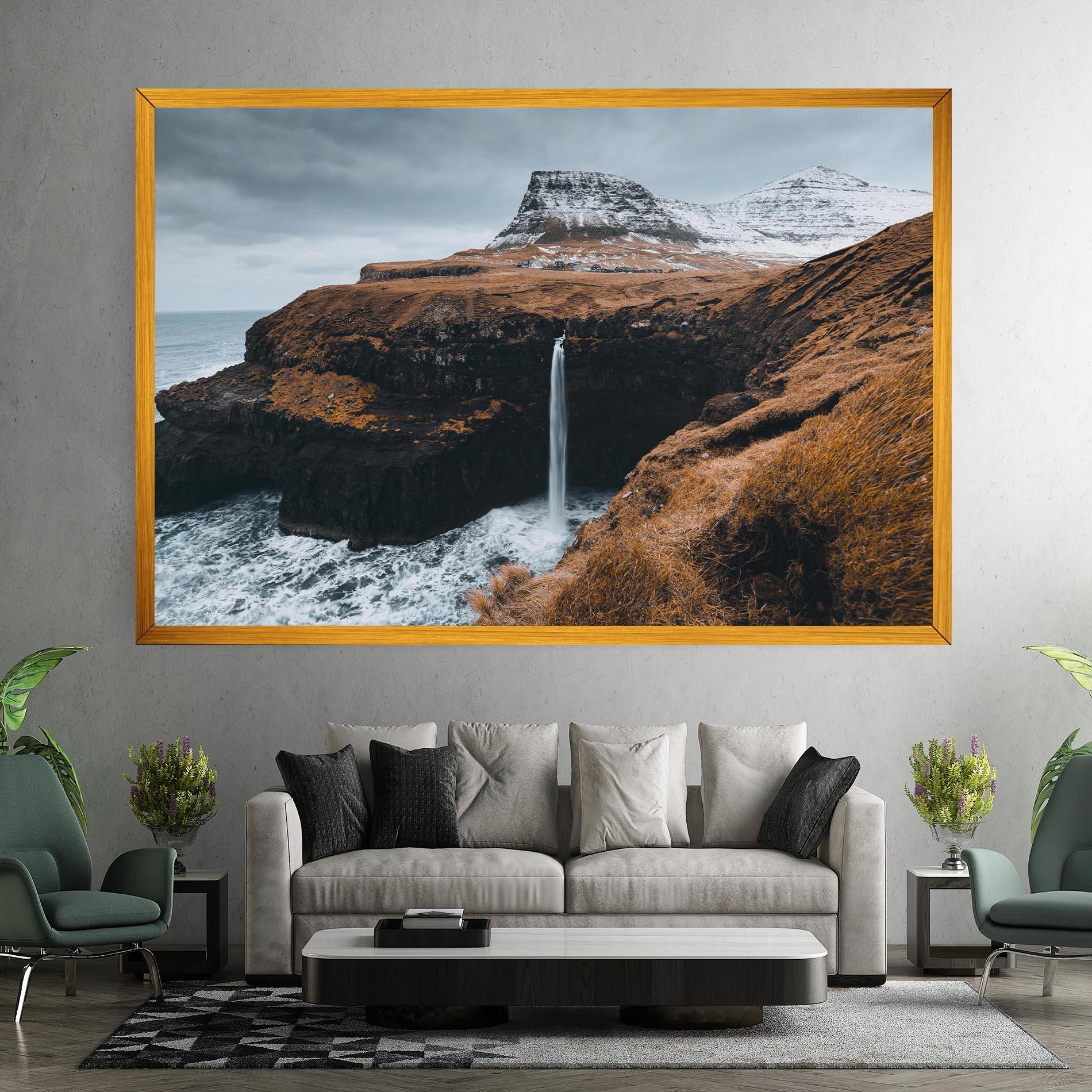 Leinwandbild Black Houses Waterfall mockup 7