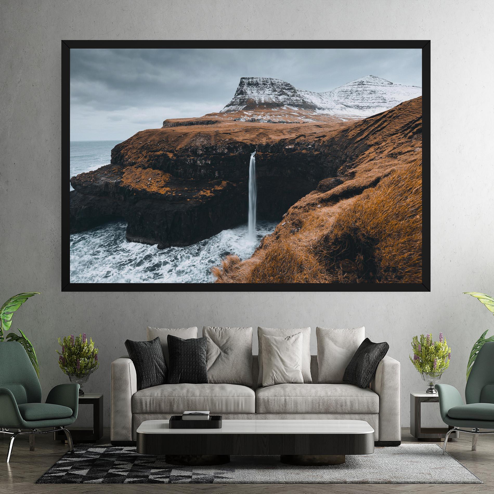 Leinwandbild Black Houses Waterfall mockup 7