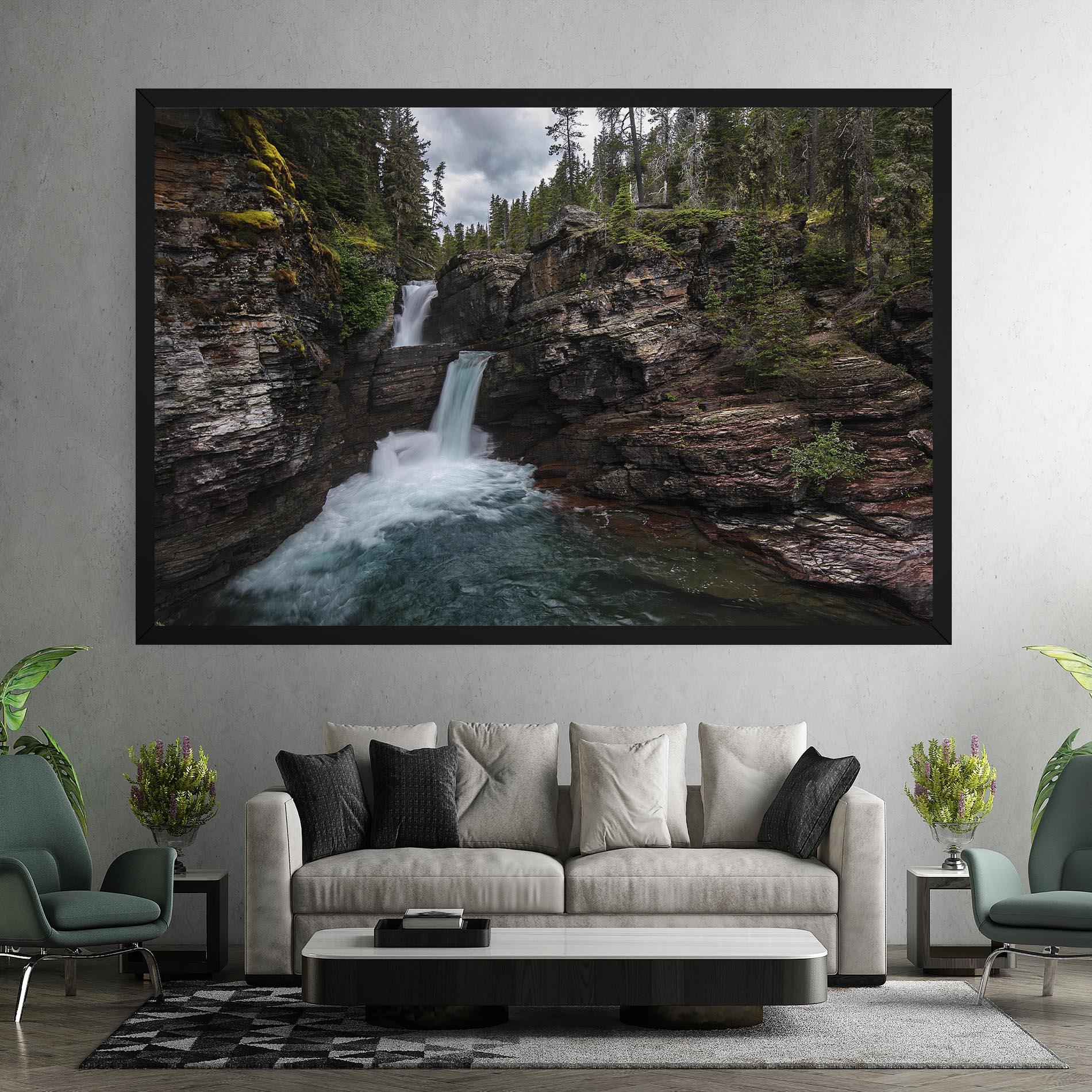 Leinwandbild Majestic Forest Waterfall mockup 7
