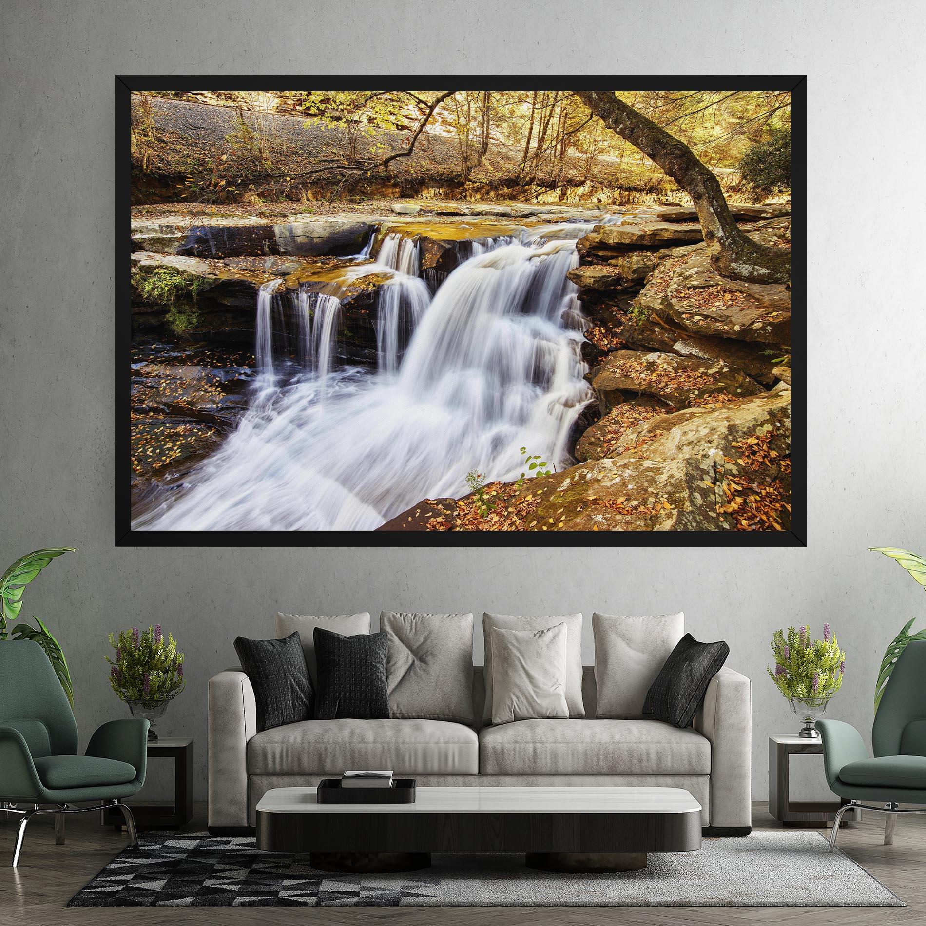 Leinwandbild Pretty Autumn Waterfall mockup 7