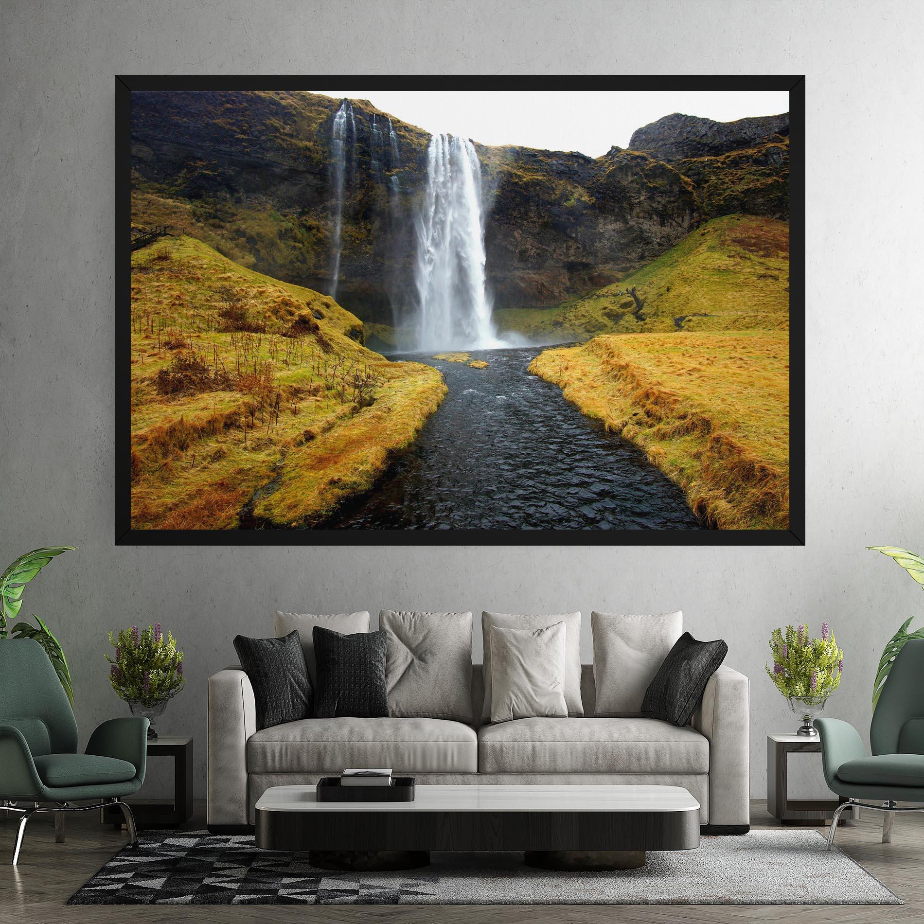 Leinwandbild Yellow Grass Waterfall mockup 7