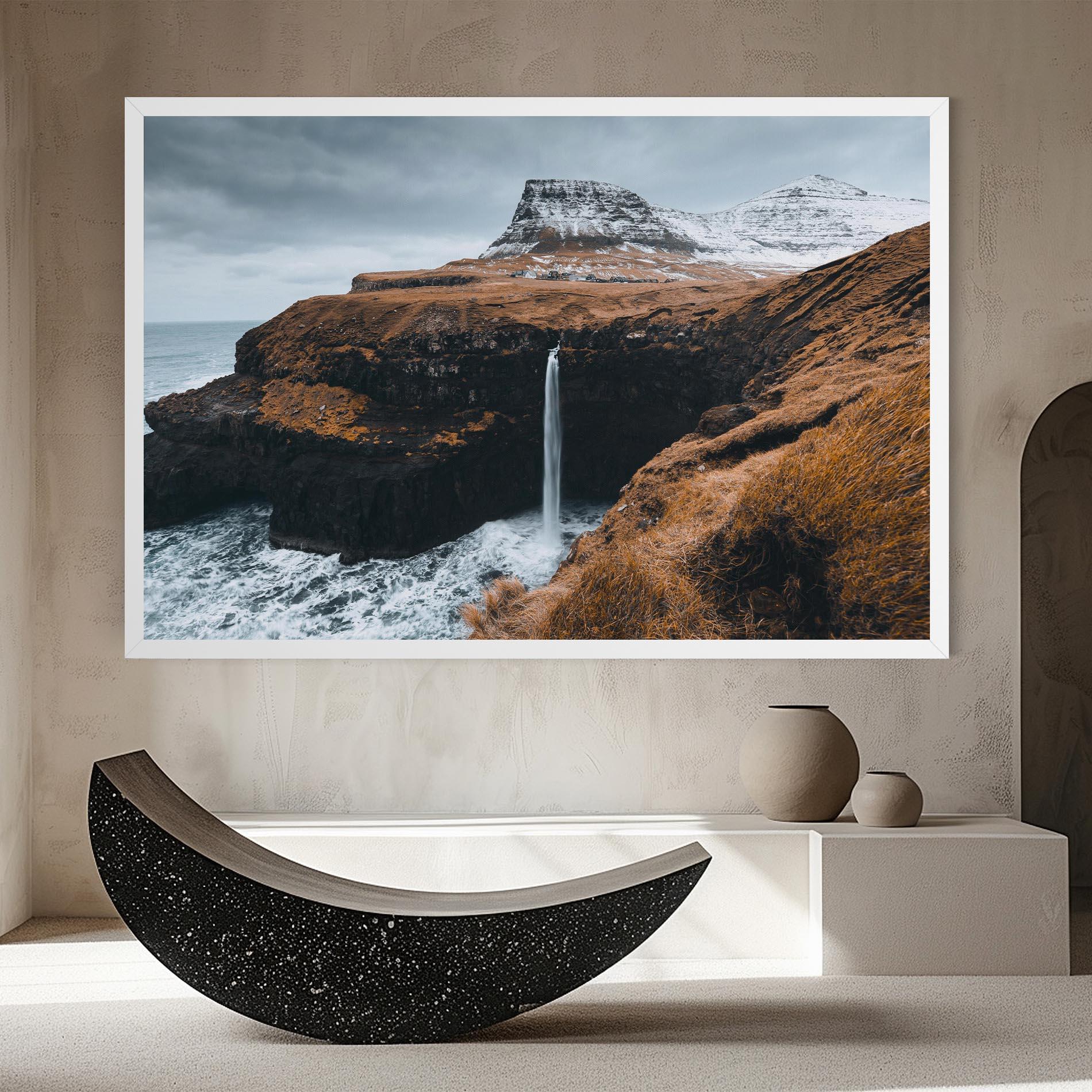 Leinwandbild Black Houses Waterfall mockup 8