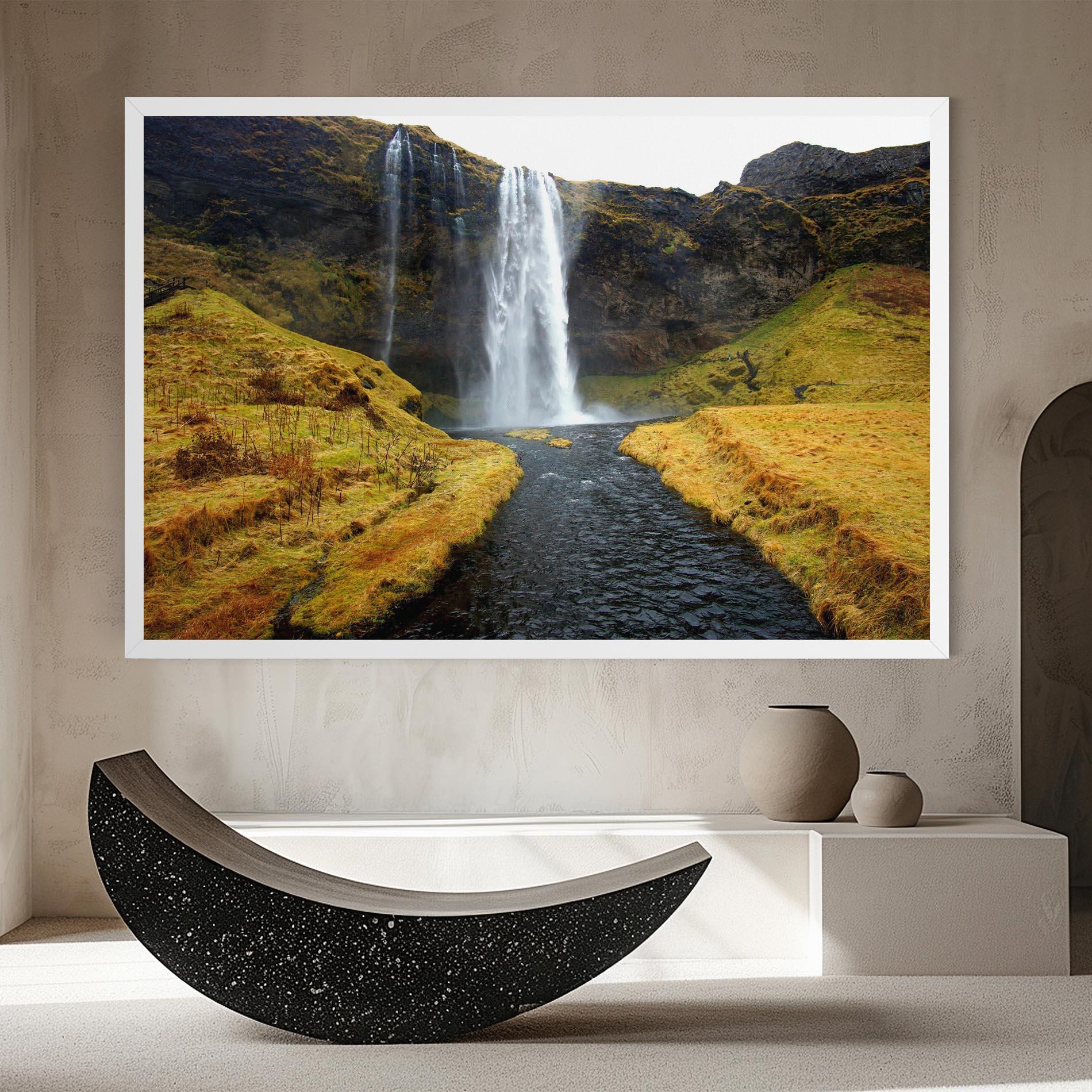 Leinwandbild Yellow Grass Waterfall mockup 8