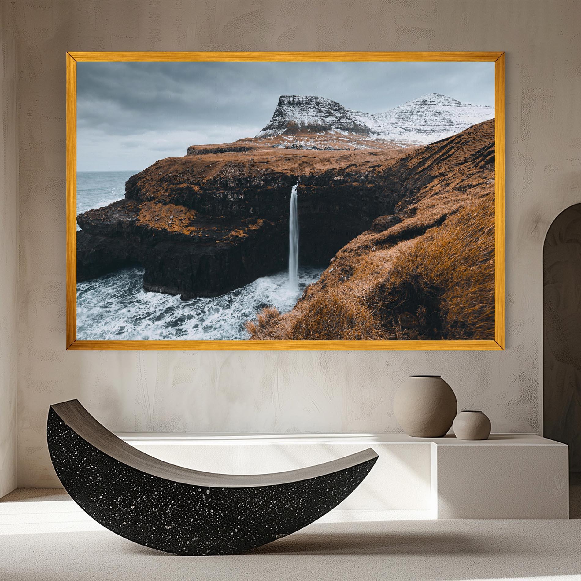 Leinwandbild Black Houses Waterfall mockup 8