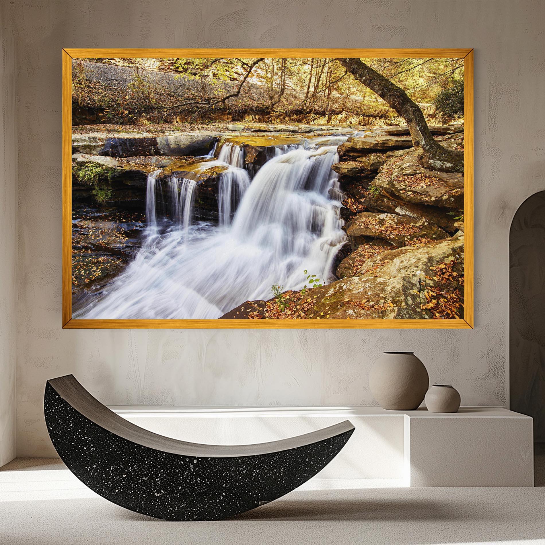 Leinwandbild Pretty Autumn Waterfall mockup 8