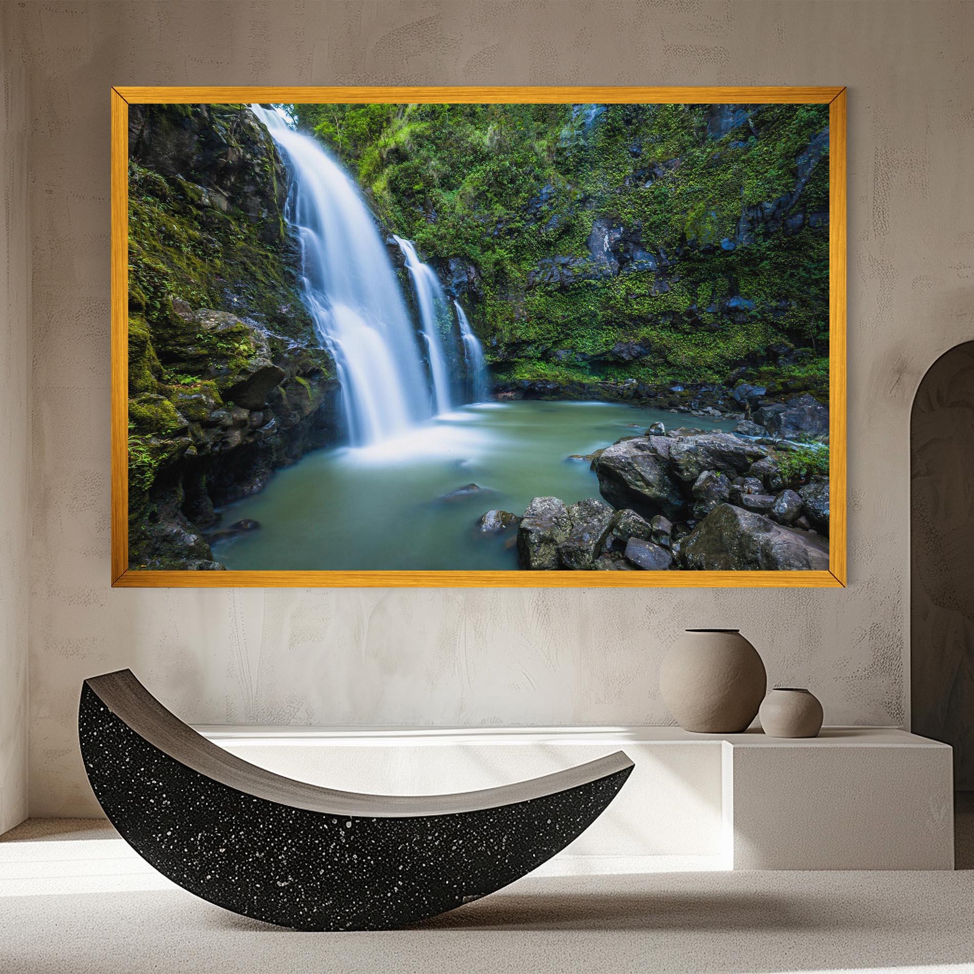 Leinwandbild Swimming In Waterfall mockup 8
