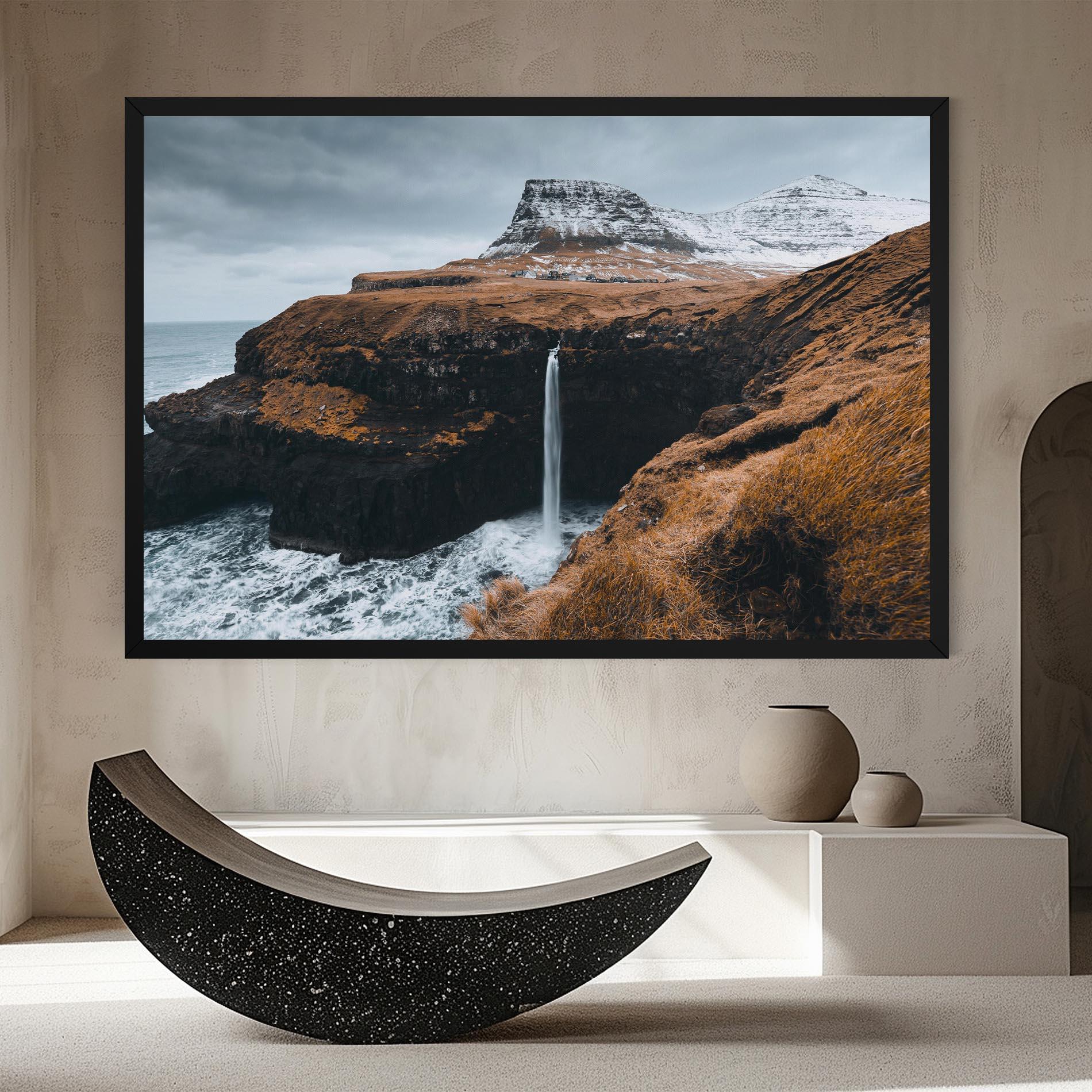 Leinwandbild Black Houses Waterfall mockup 8