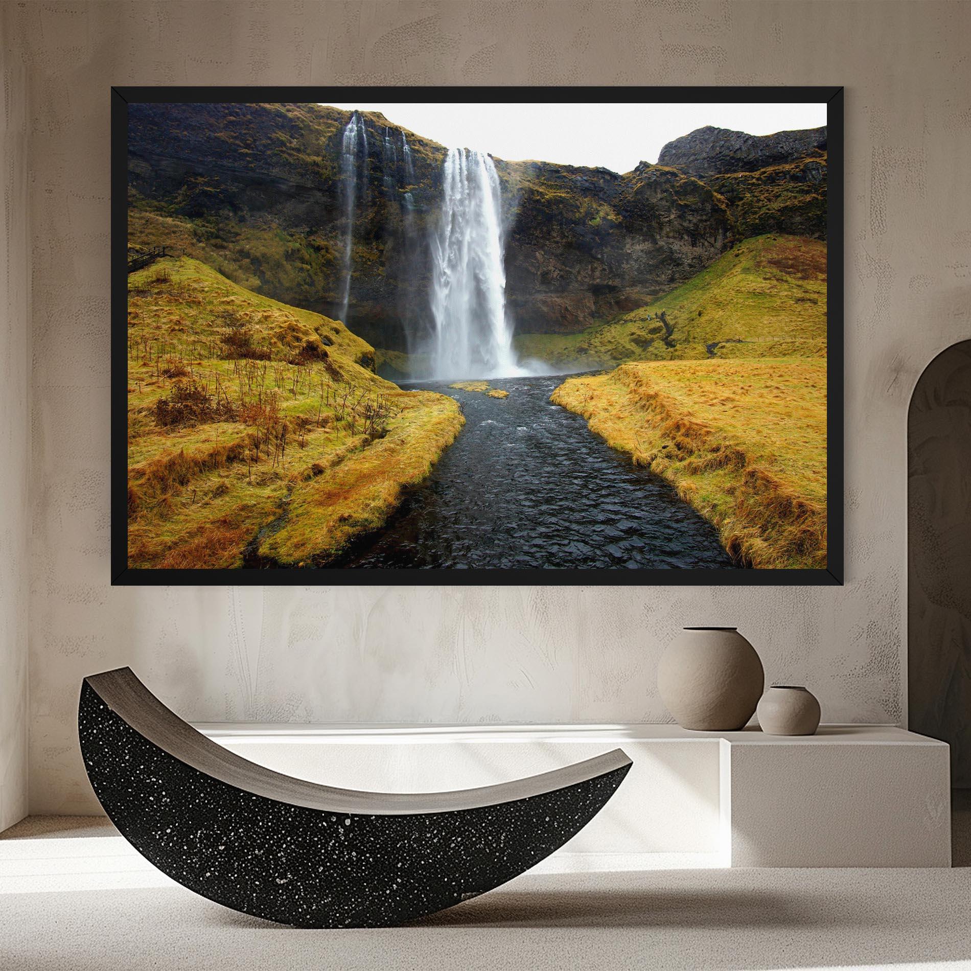 Leinwandbild Yellow Grass Waterfall mockup 8