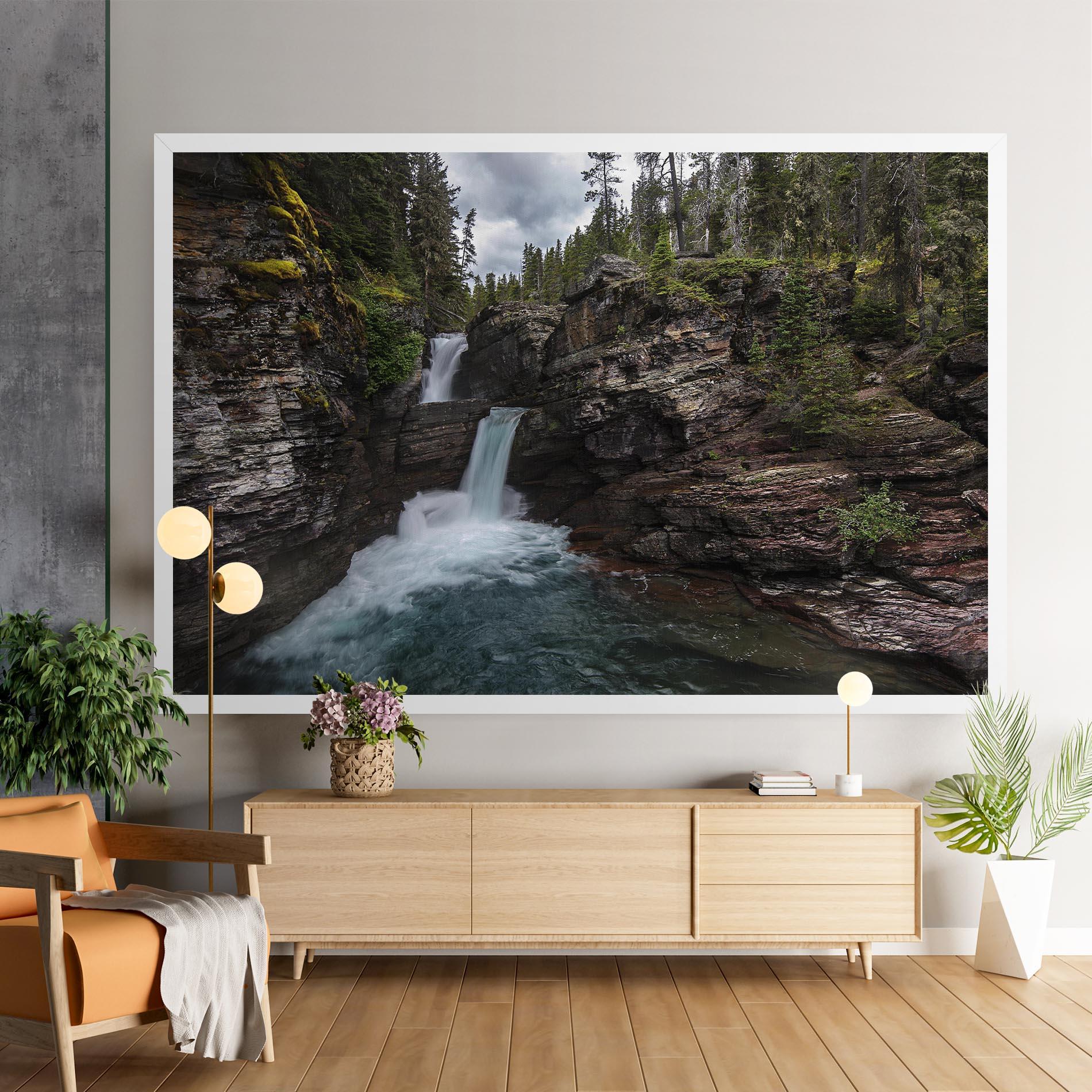 Leinwandbild Majestic Forest Waterfall mockup 9