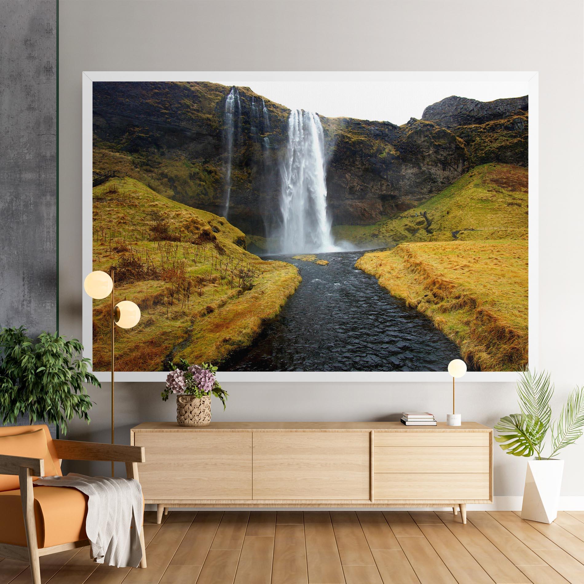 Leinwandbild Yellow Grass Waterfall mockup 9